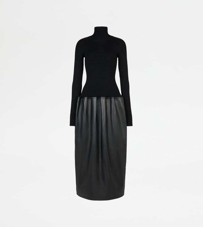 DRESS IN WOOL AND LEATHER - BLACK 1
