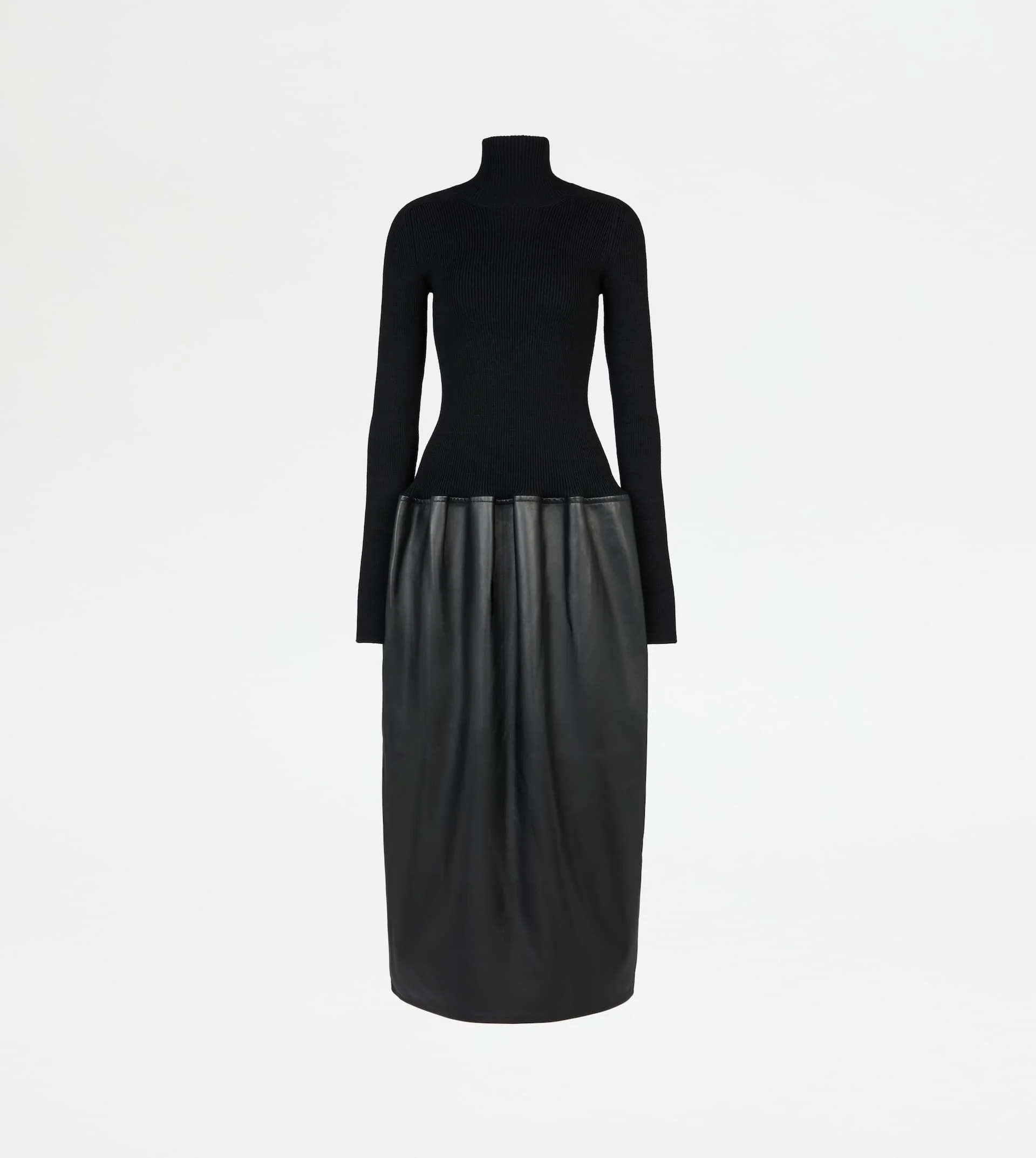 DRESS IN WOOL AND LEATHER - BLACK - 1