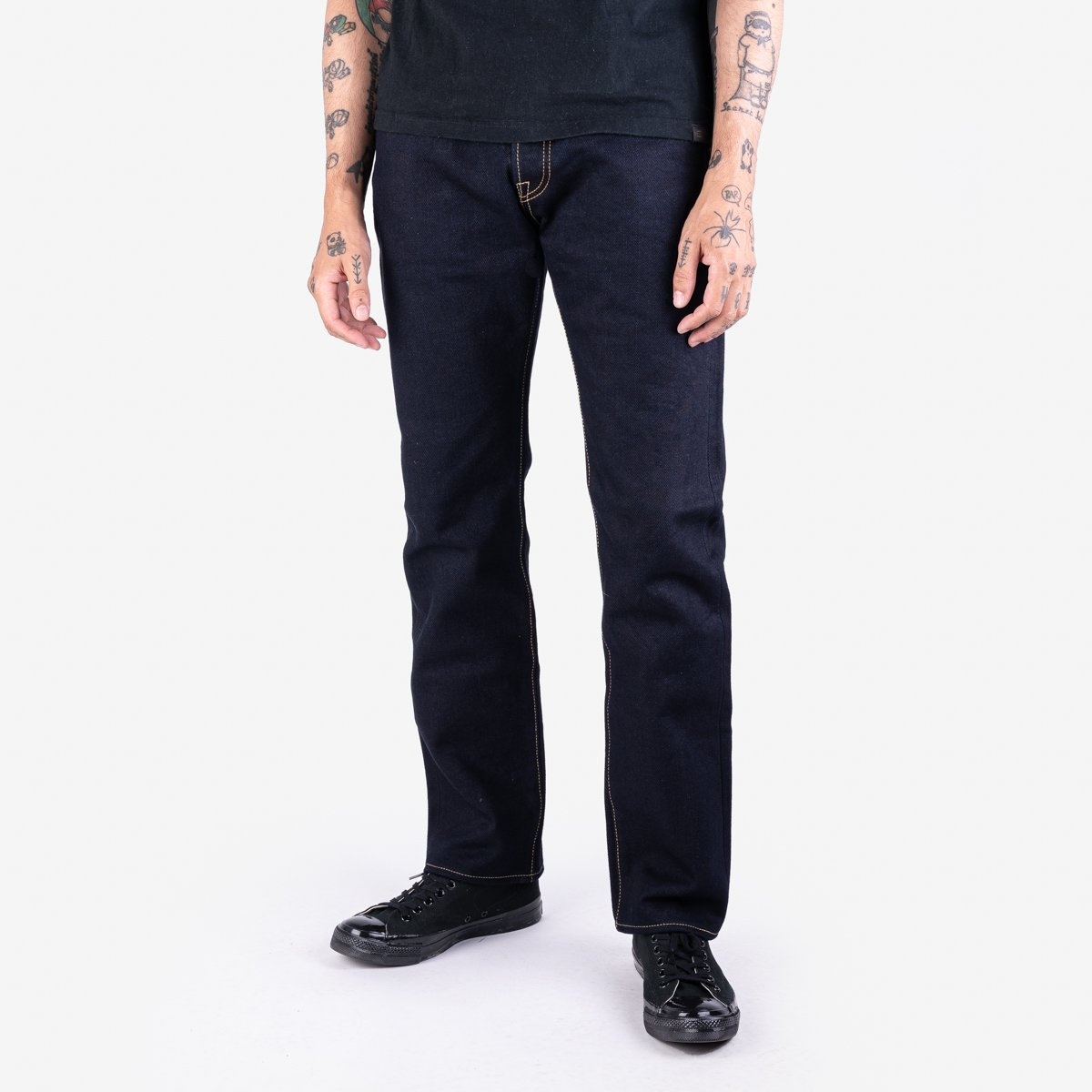 IH-888S-21ib 21oz Selvedge Denim Medium/High Rise Tapered Cut Jeans - Indigo/Black - 2