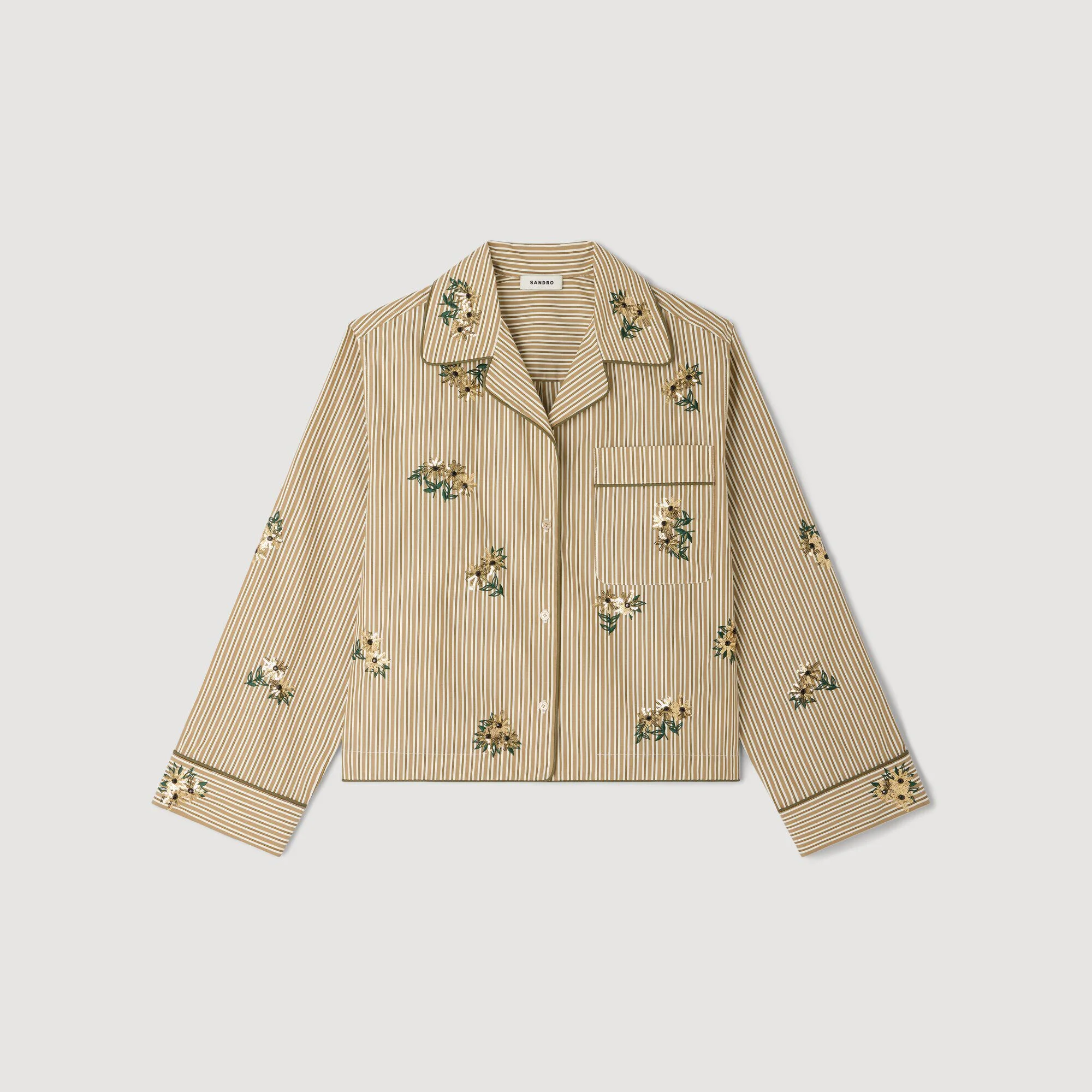 STRIPED SHIRT, FLORAL EMBROIDERY - 1