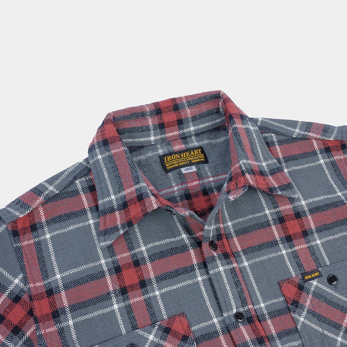 IHSH-375-GRY 12oz Slubby Heavy Flannel Herringbone Check Work Shirt - Grey - 9