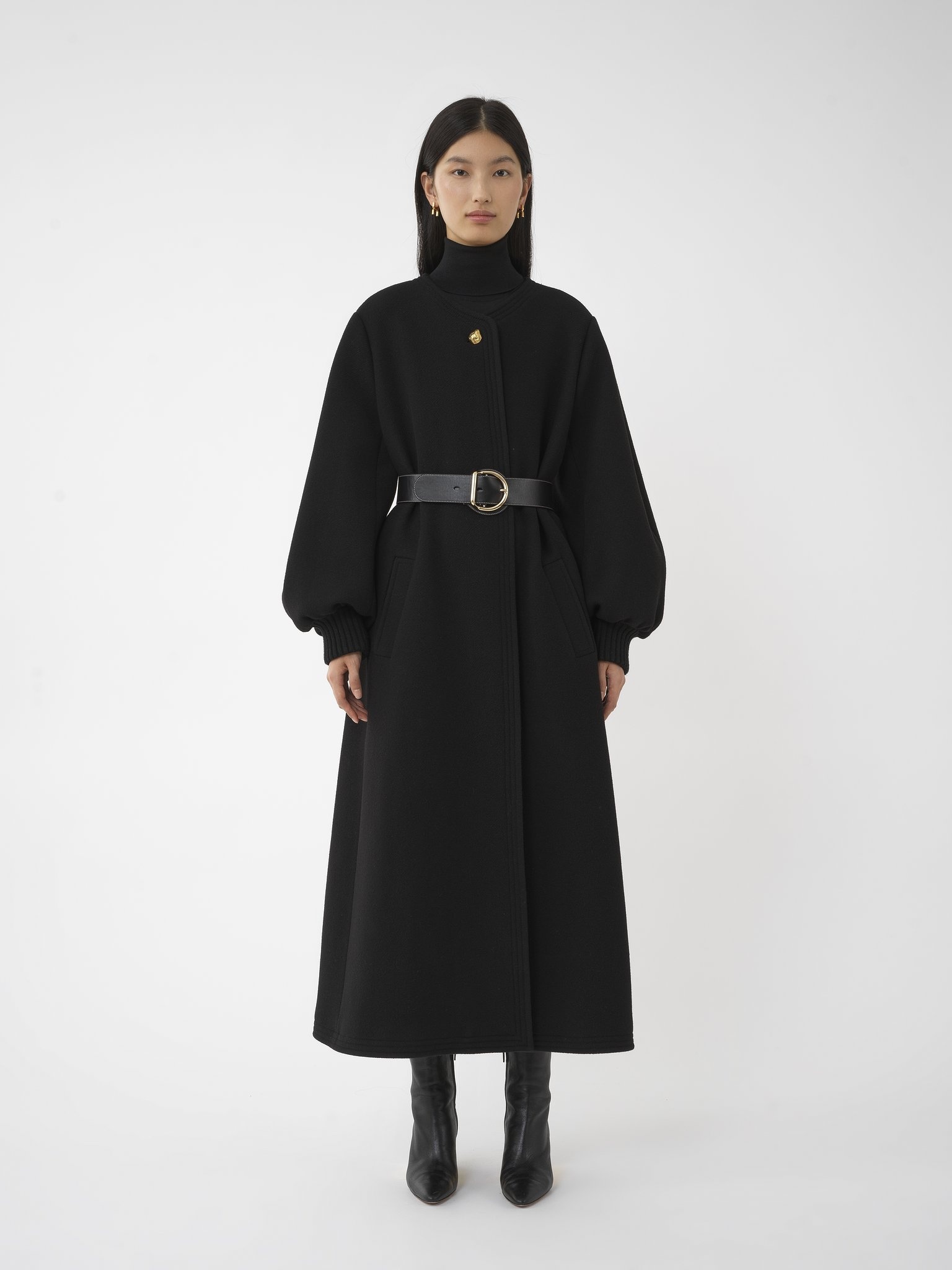 BALLOON-SLEEVE LONG WRAP COAT - 3