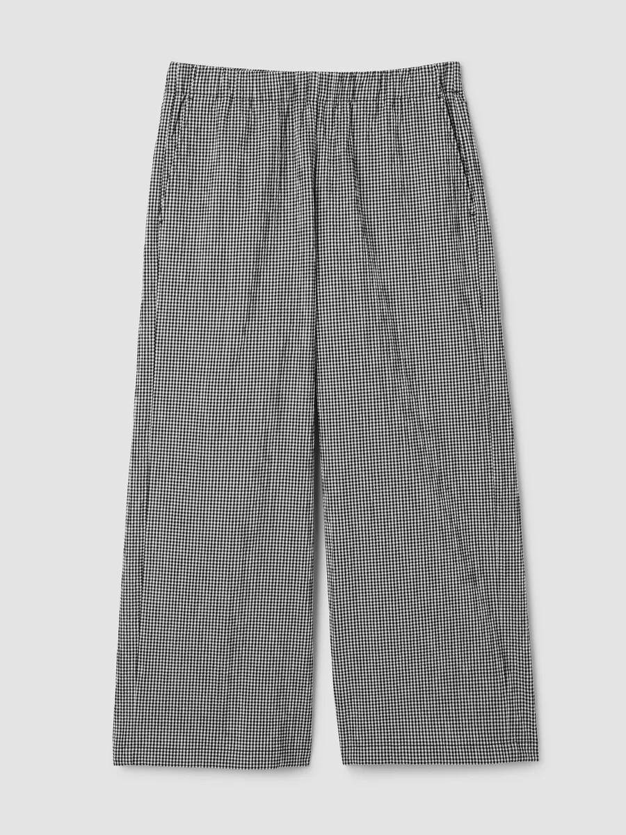 Organic Cotton Pucker Check Wide-Leg Pant - 1
