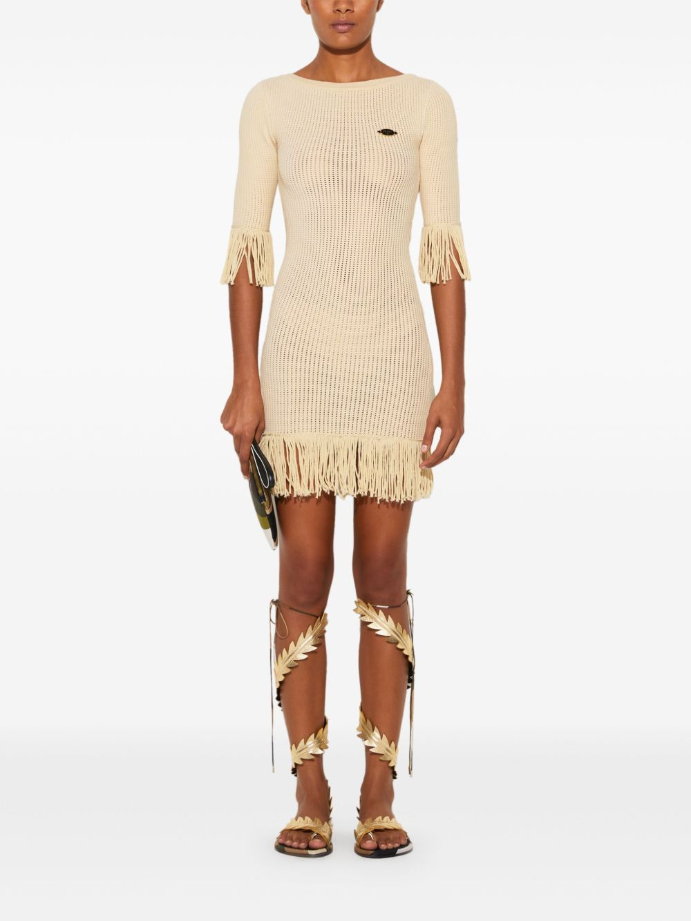logo-plaque fringed mini dress - 2