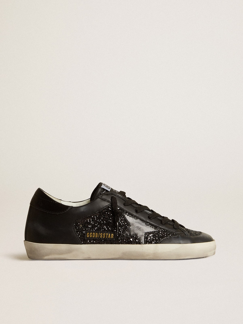 Super-Star LAB in black nappa and glitter with glossy black leather star 1