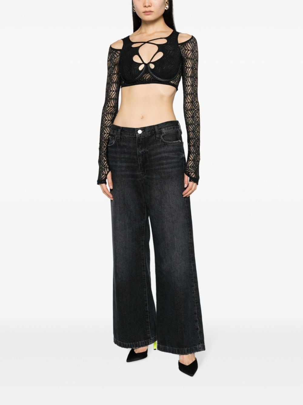 mesh-lace cropped top - 2