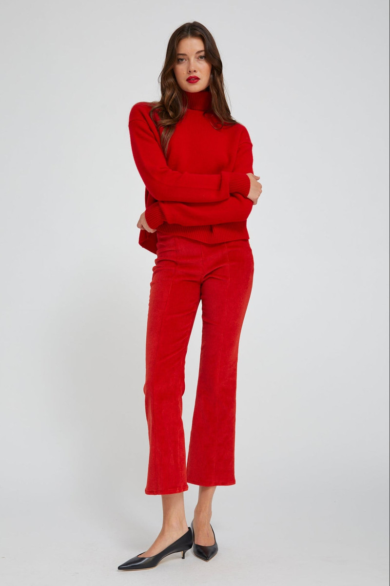SPRWMN RED CORDUROY ANKLE FLARE WITH PRINCESS SEAMS outlook