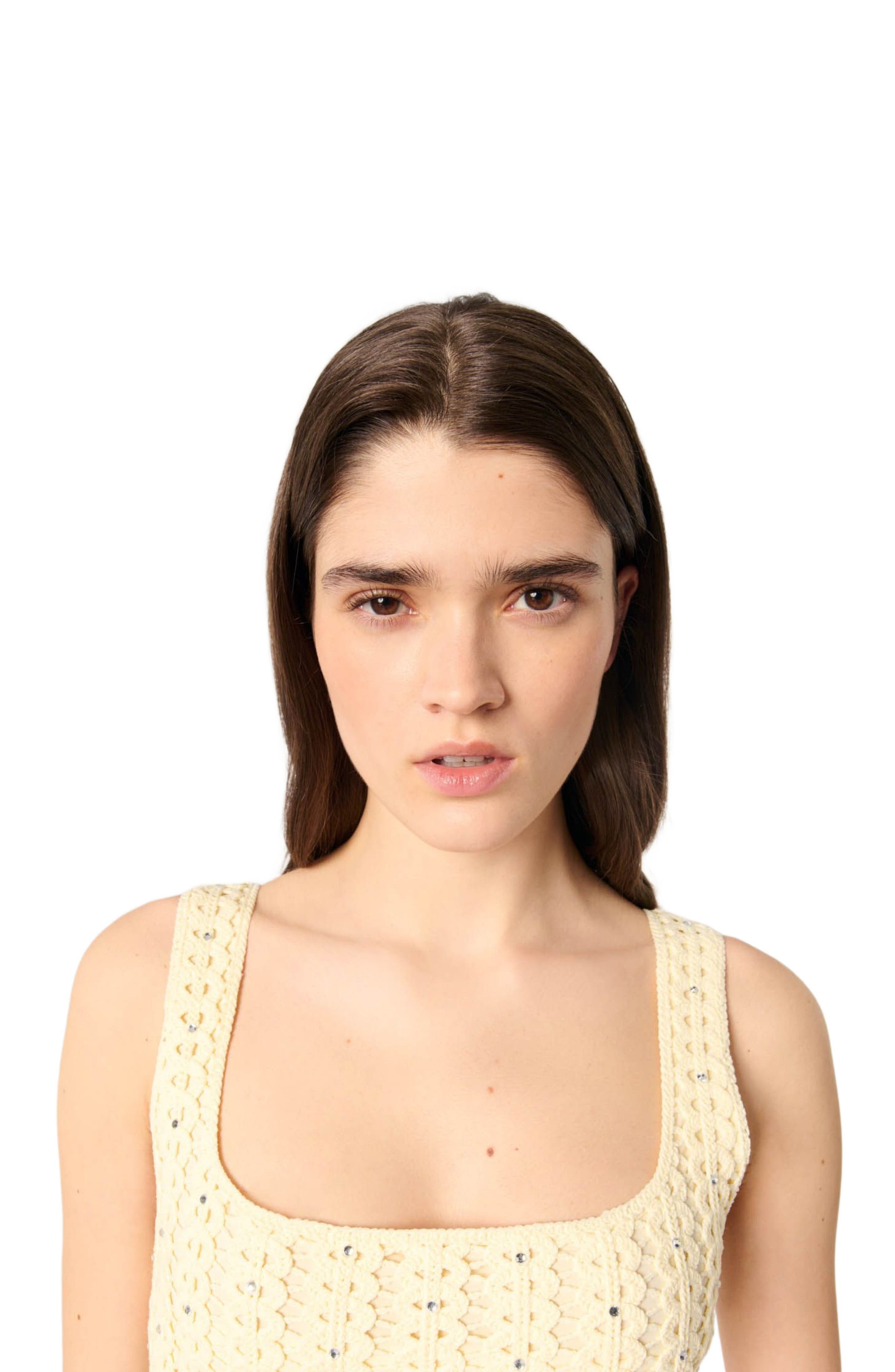 maje Rhinestone crochet midi dress in Yellow at Nordstrom - 6