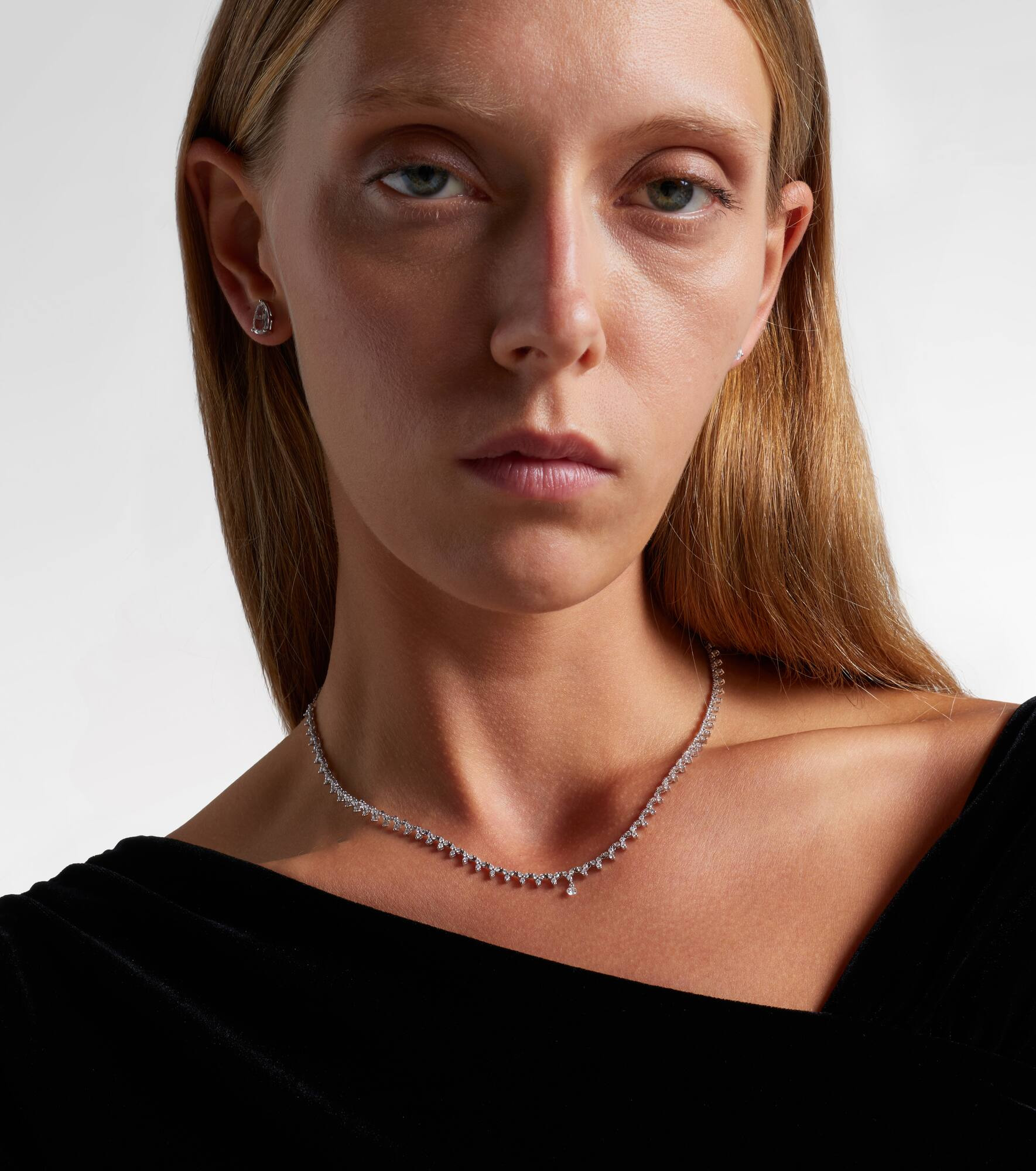 18kt white gold tennis necklace with diamonds - 2