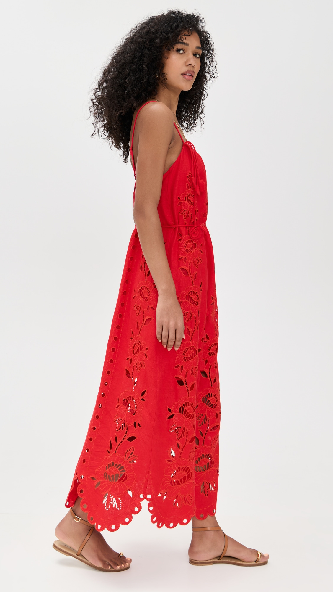 Red Flowers Richelieu Sleeveless Maxi Dress - 3