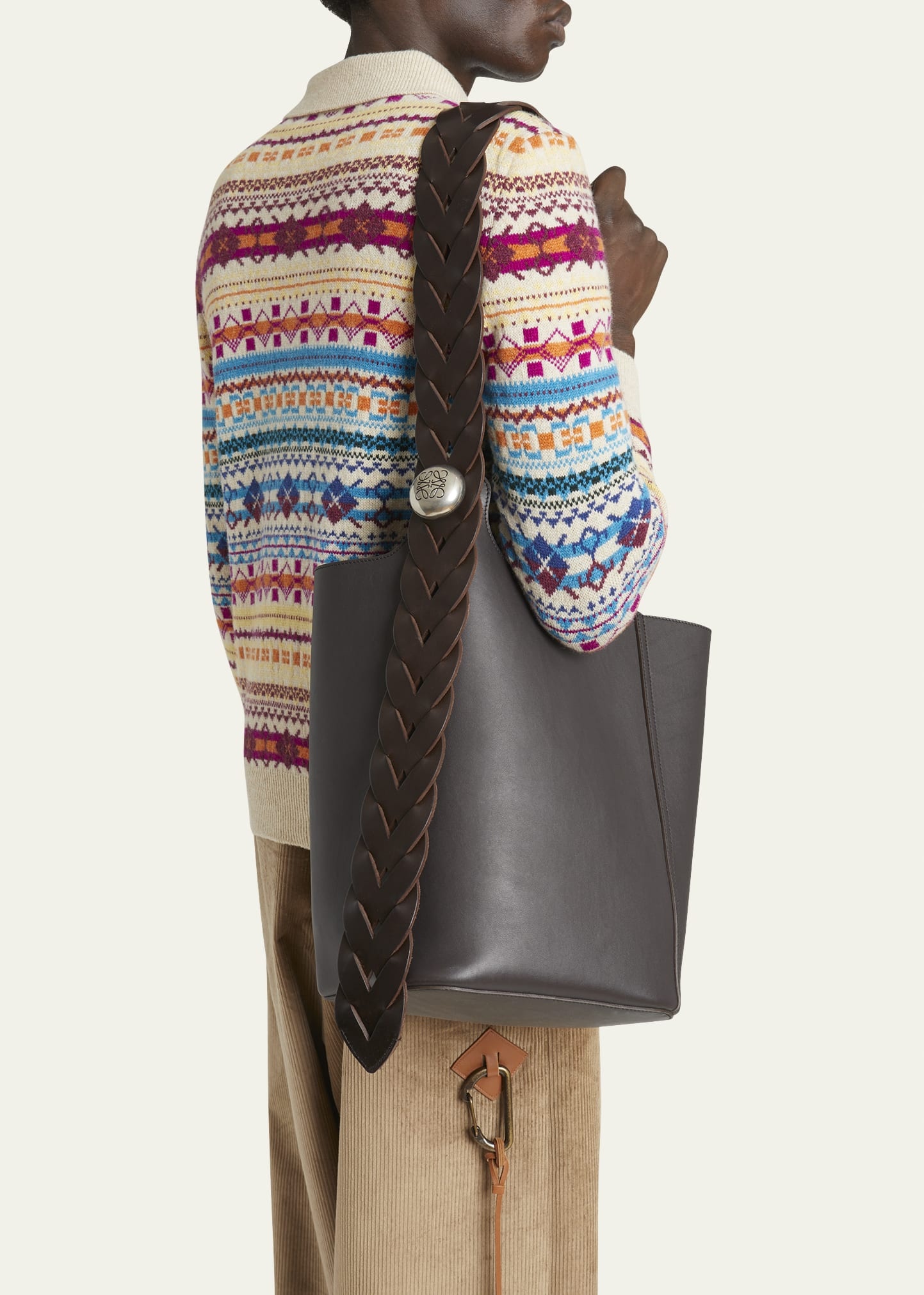 Men's Pebble Woven Leather Bucket Bag - 2