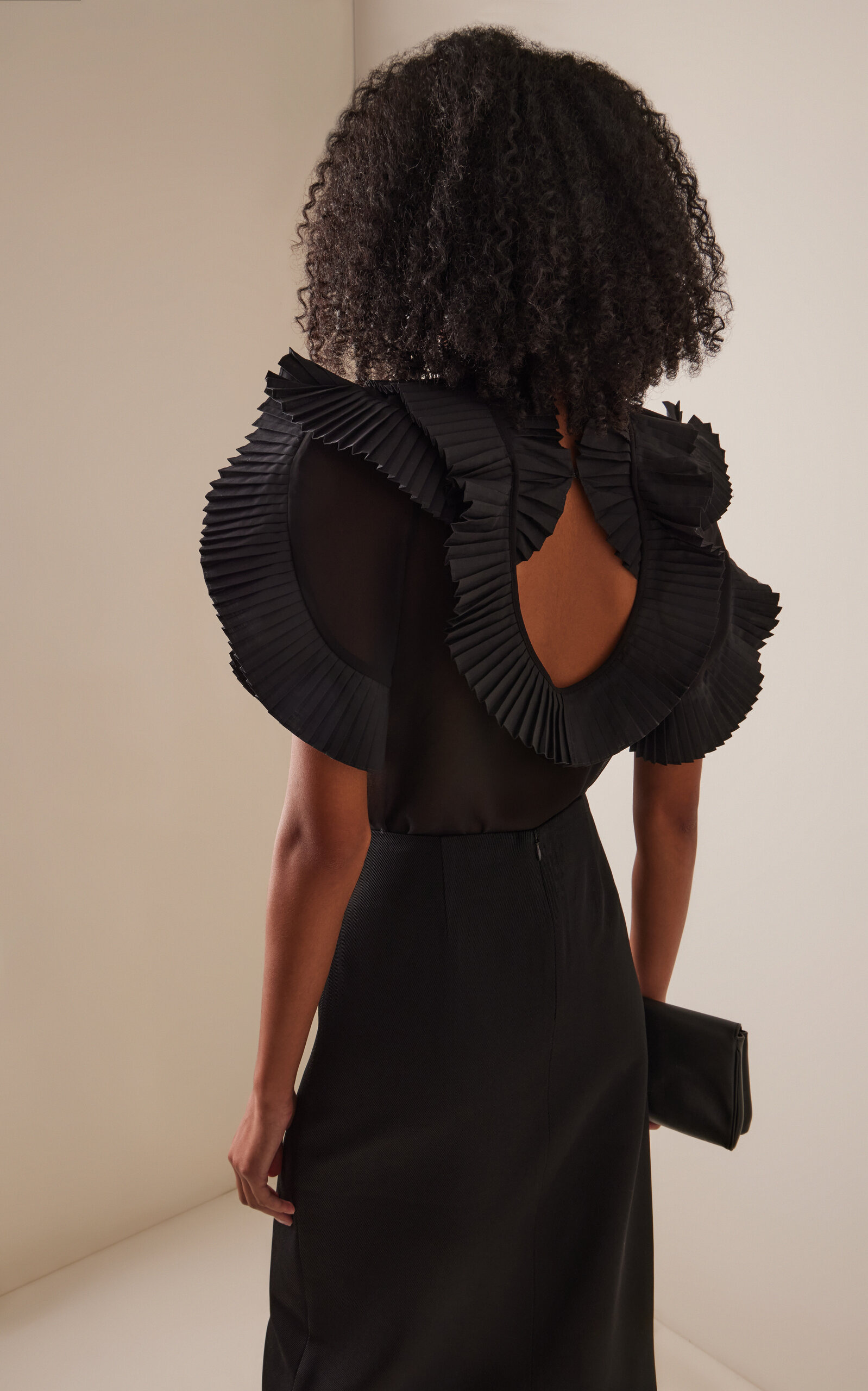 Pleated Ruffle Sheer Georgette Top black - 4