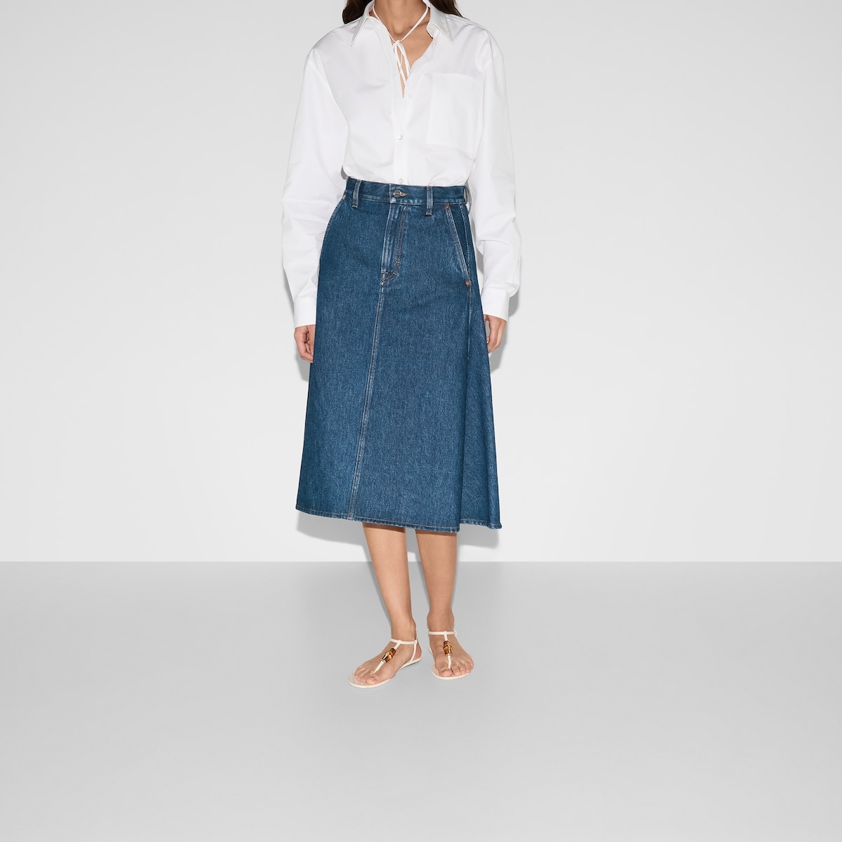 Mid-length denim skirt - 3