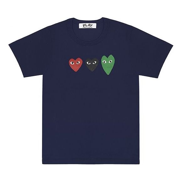 (WMNS) COMME des GARCONS PLAY 3 Hearts Short Sleeves Tee 'Navy' AZ-T185-051-1 - 1