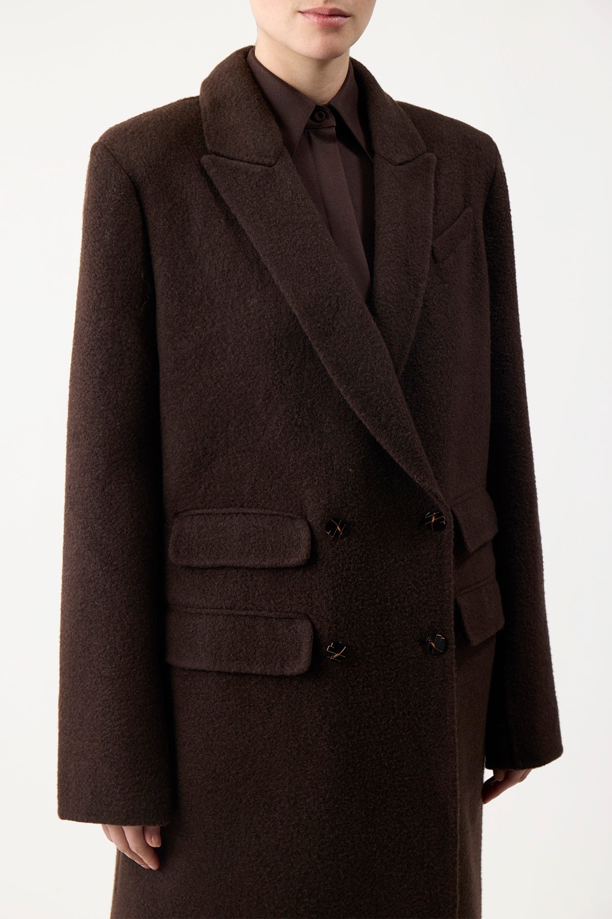 Reed Coat in Chocolate Recycled Cashmere Felt - 6