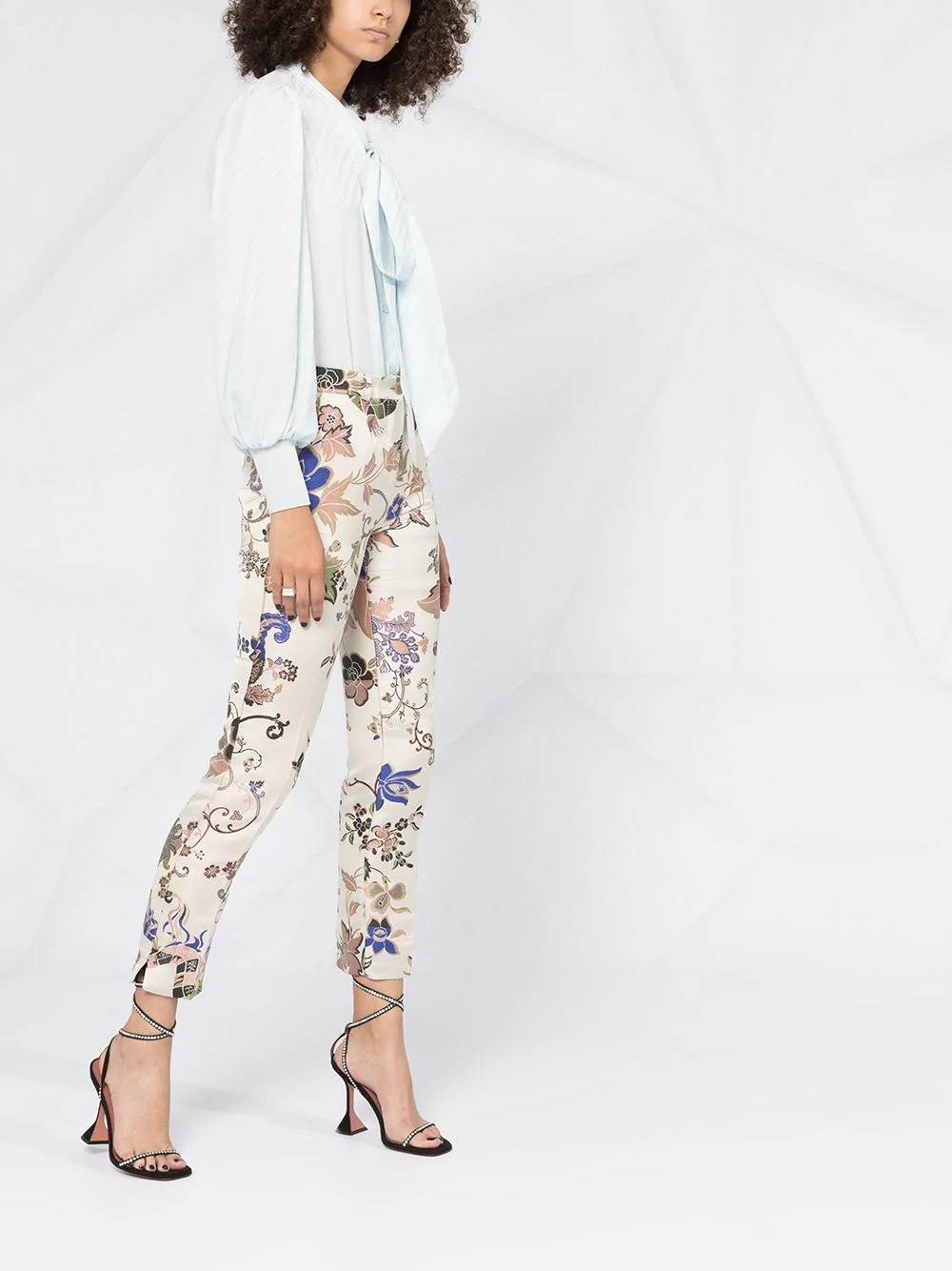 floral jacquard cropped trousers - 4