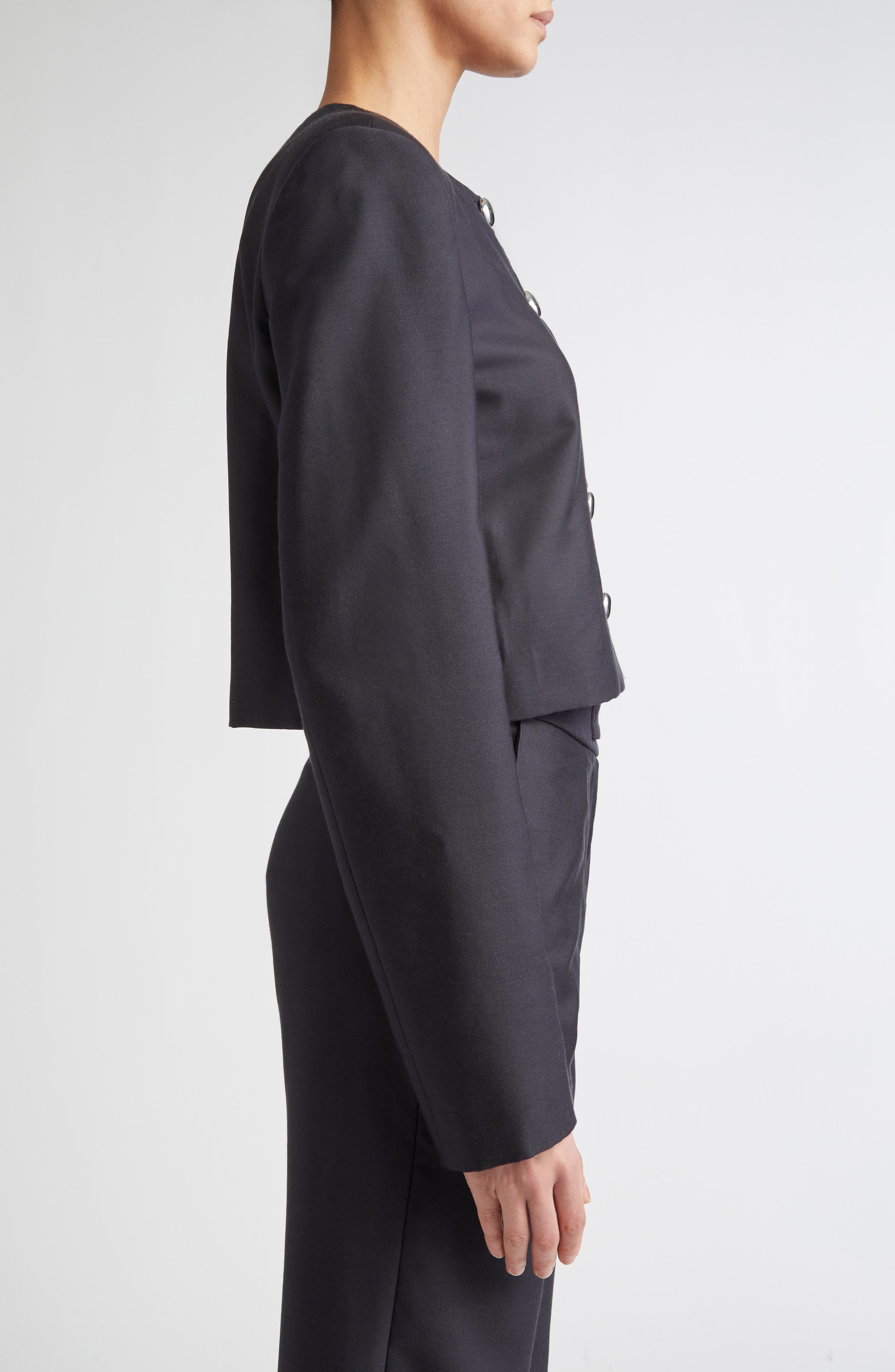 Brandon Maxwell The Ryder Boxy Silk Mikado Crop Jacket in Black at Nordstrom - 4