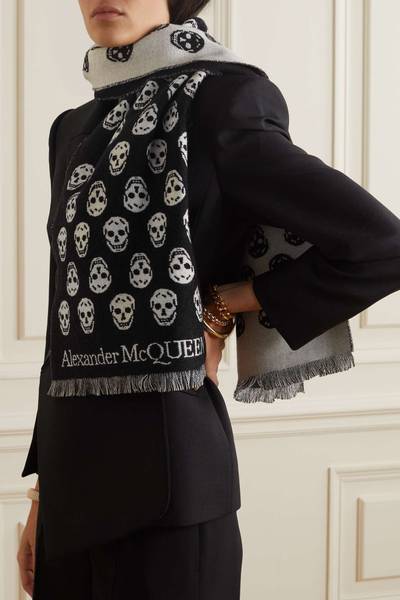 Alexander McQueen Fringed wool-jacquard scarf outlook