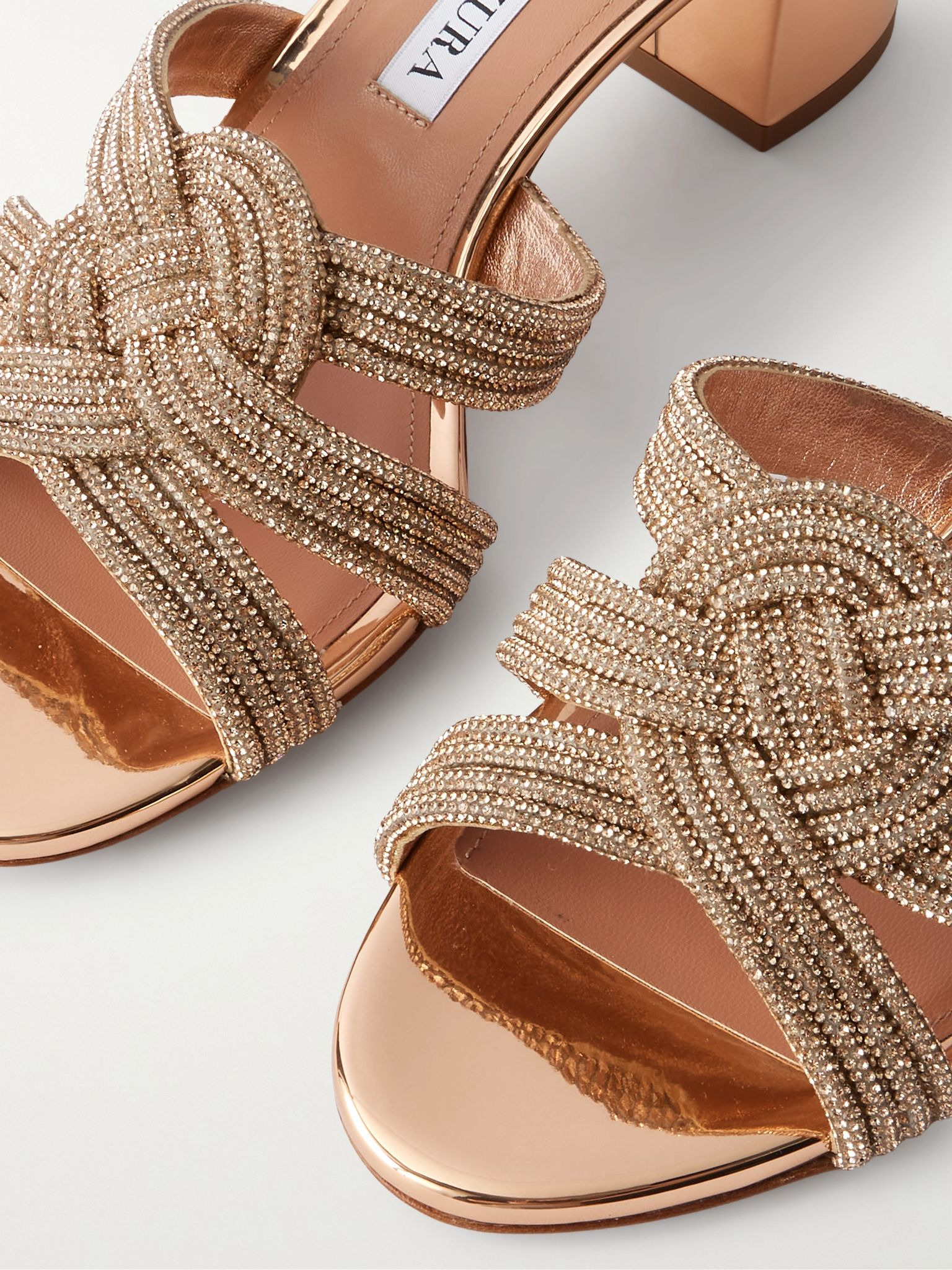 Felix 50 crystal-embellished mirrored-leather mules Rose gold - 4