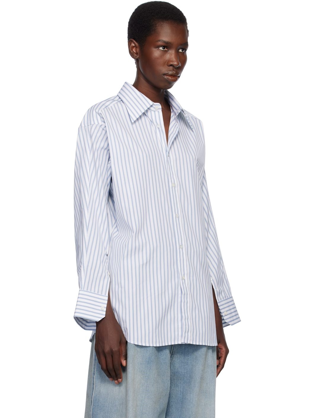 Blue & White Stripe Cotton Shirt - 2