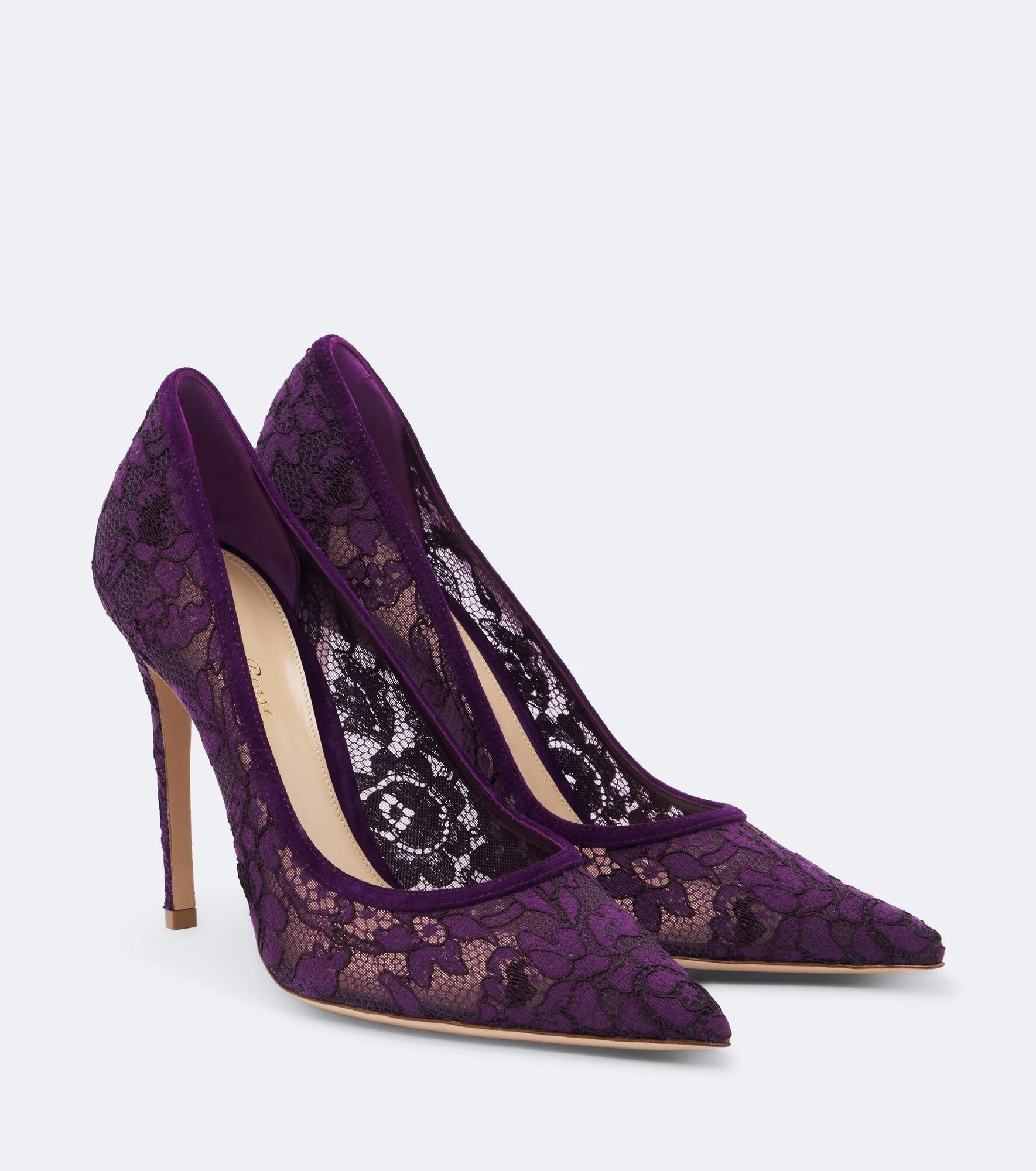 Claudia suede-trimmed lace pumps - 1