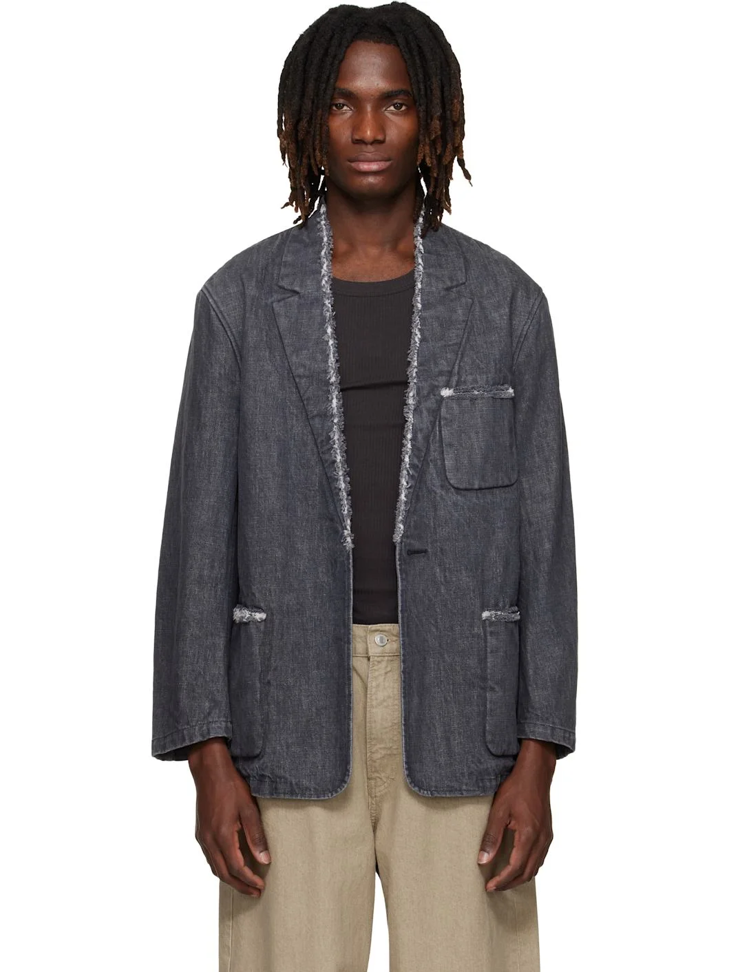 Gray Denim Cut-Off Blazer - 1