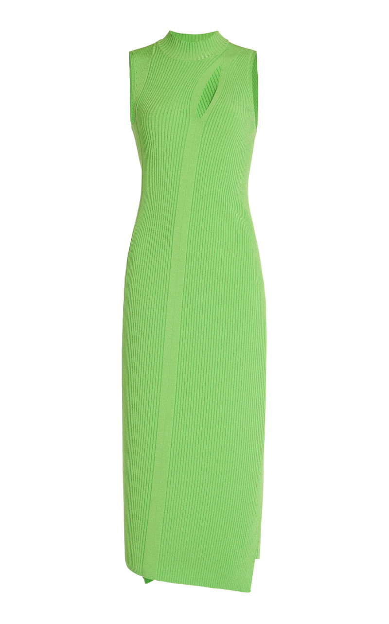 Twisted Cutout Ribbed-Knit Midi Dress green - 1