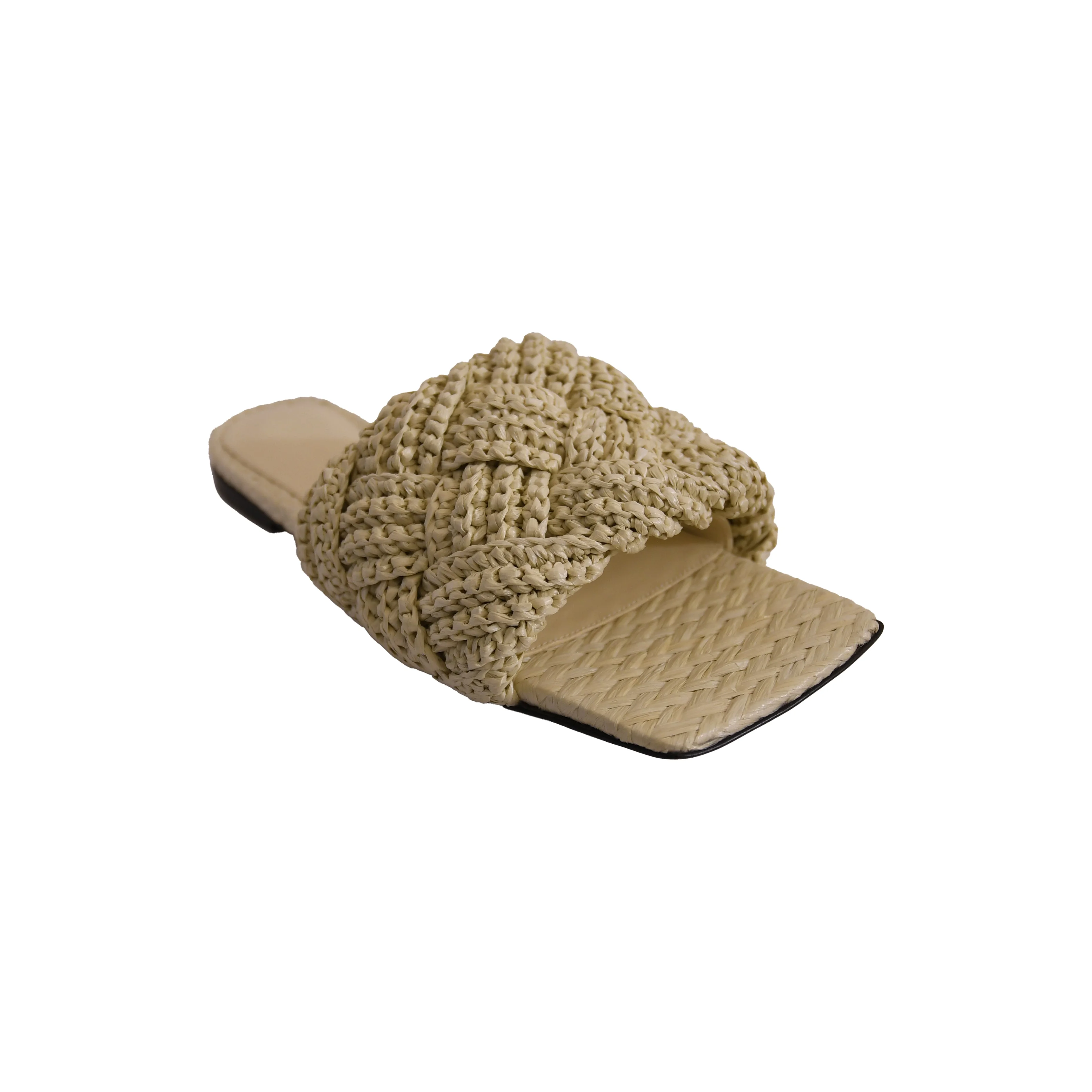 Bottega Veneta Lido Flat Sandal Maxi Tubolare Intreccio Raffia White - 1