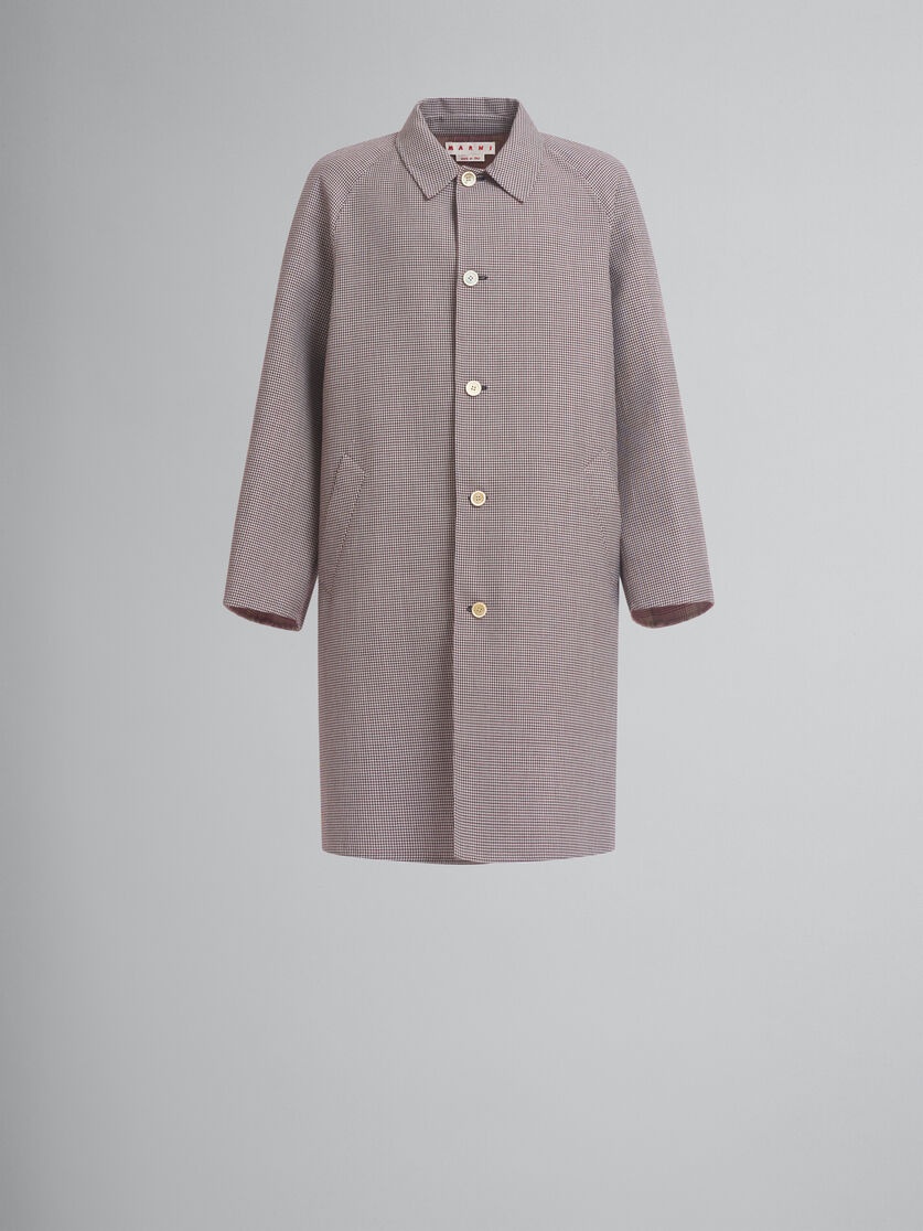 BURGUNDY CHECKED WOOL SINGLE-BREASTED COAT - 1