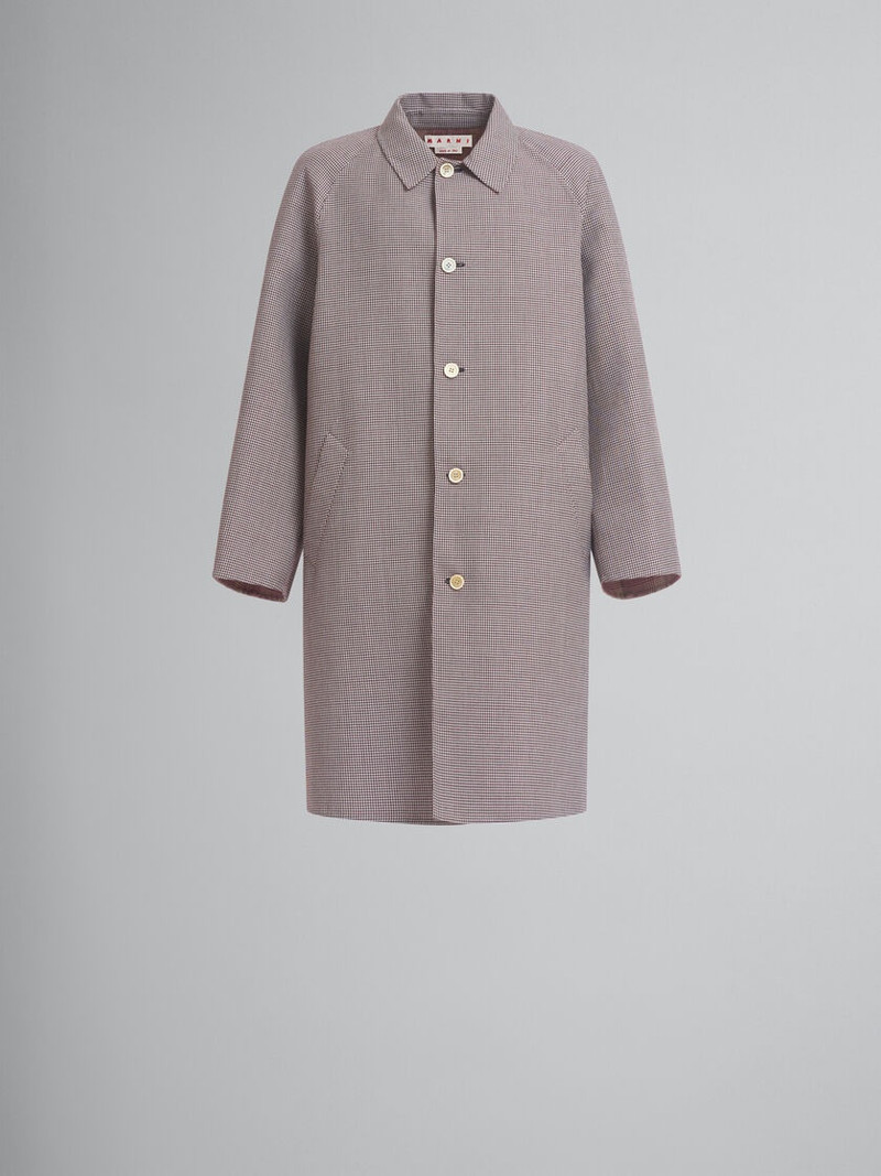 BURGUNDY CHECKED WOOL SINGLE-BREASTED COAT 1