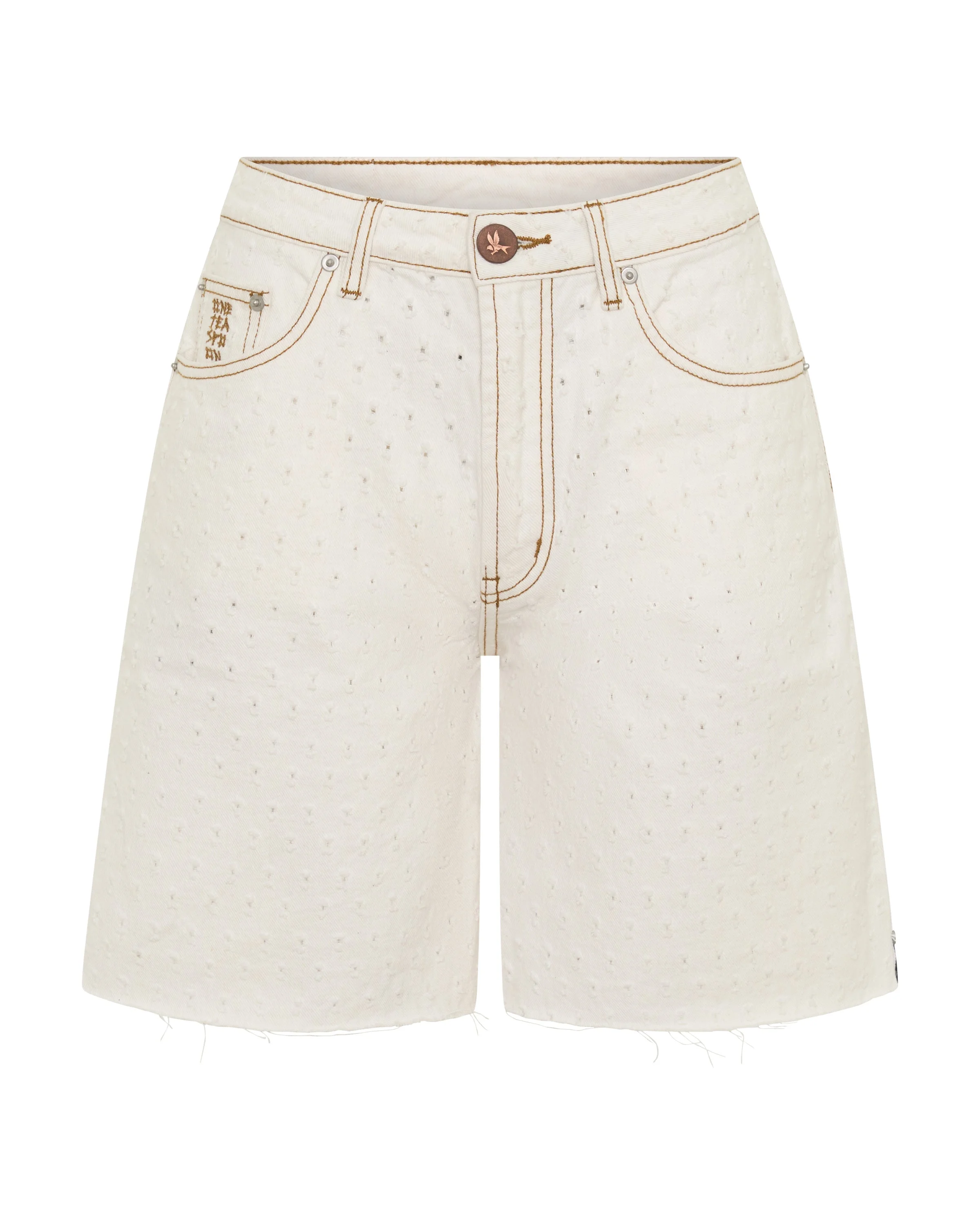 Rebel Rise High Waist Long Length Denim Shorts - Drilled White Beauty - 1