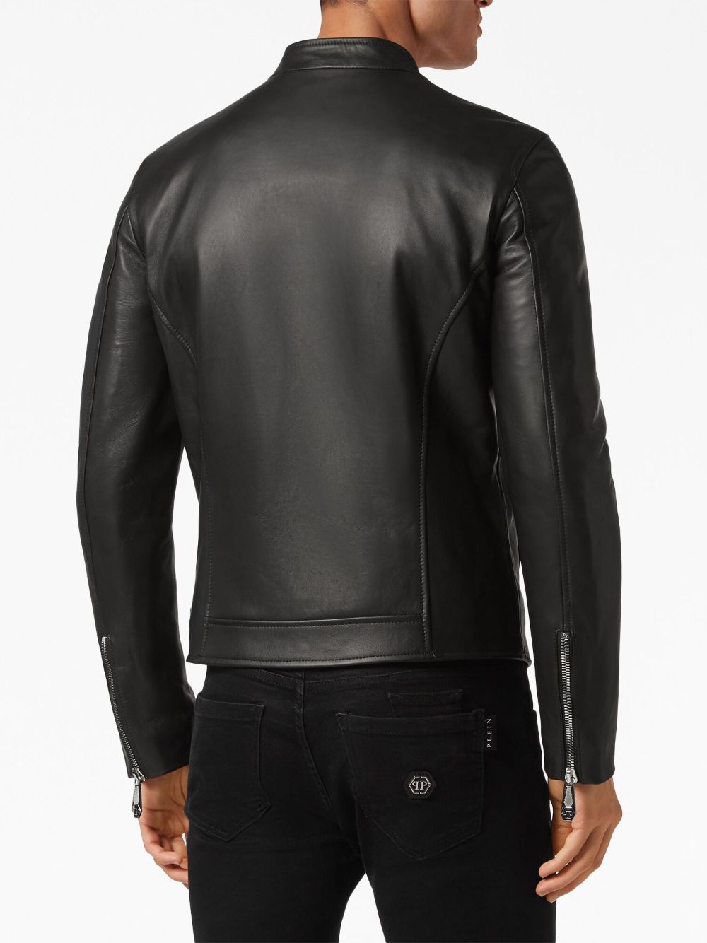 logo-patch leather jacket - 4