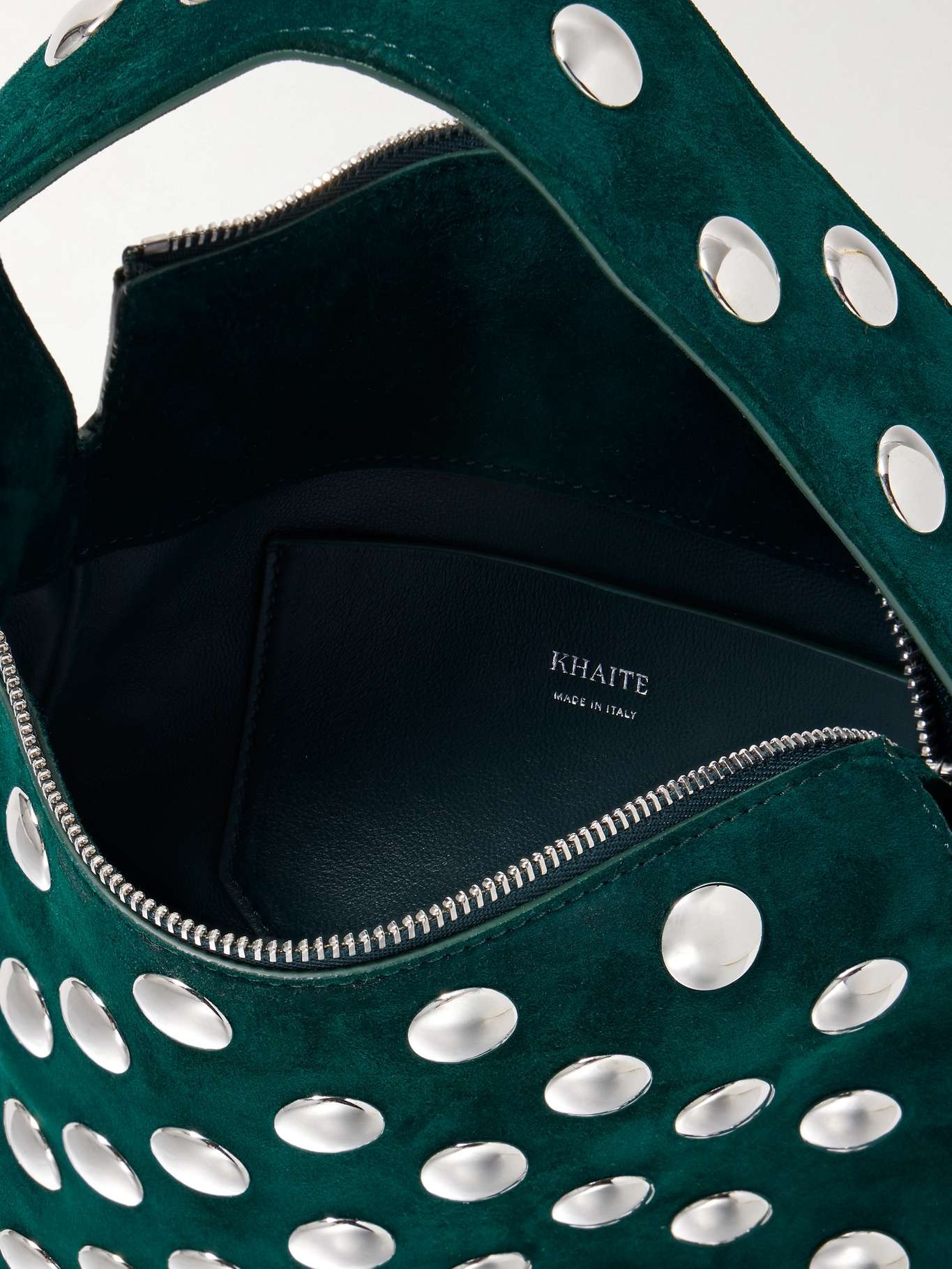 Elena small studded suede shoulder bag Dark green - 5