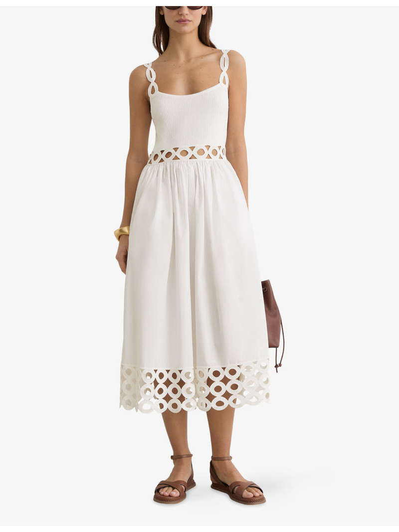 REISS Rita Cut-Out Knitted and Cotton Midi Dress outlook