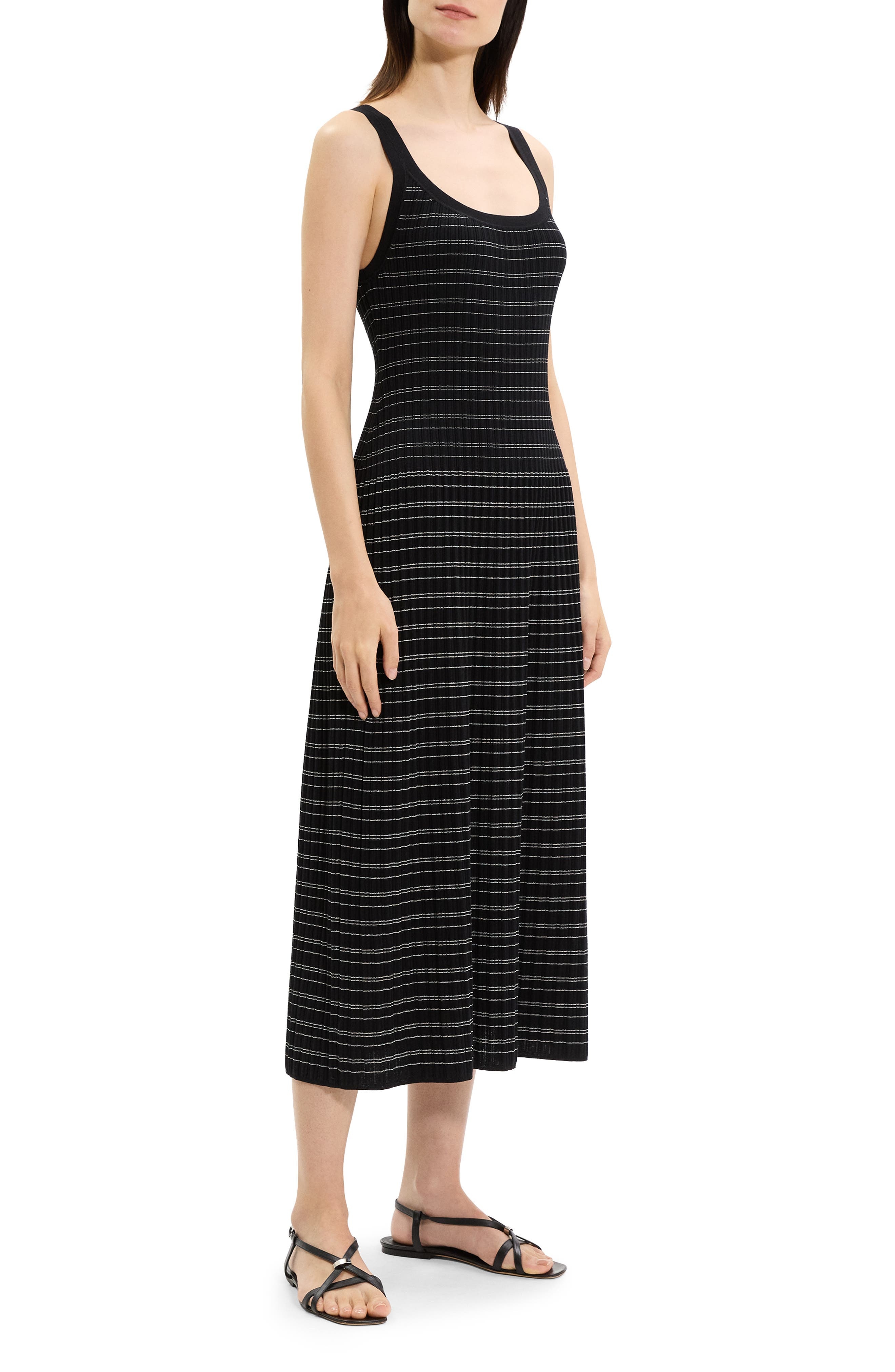 Theory Variegated Stripe Pima Cotton Blend Midi Dress in Black/White at Nordstrom - 3