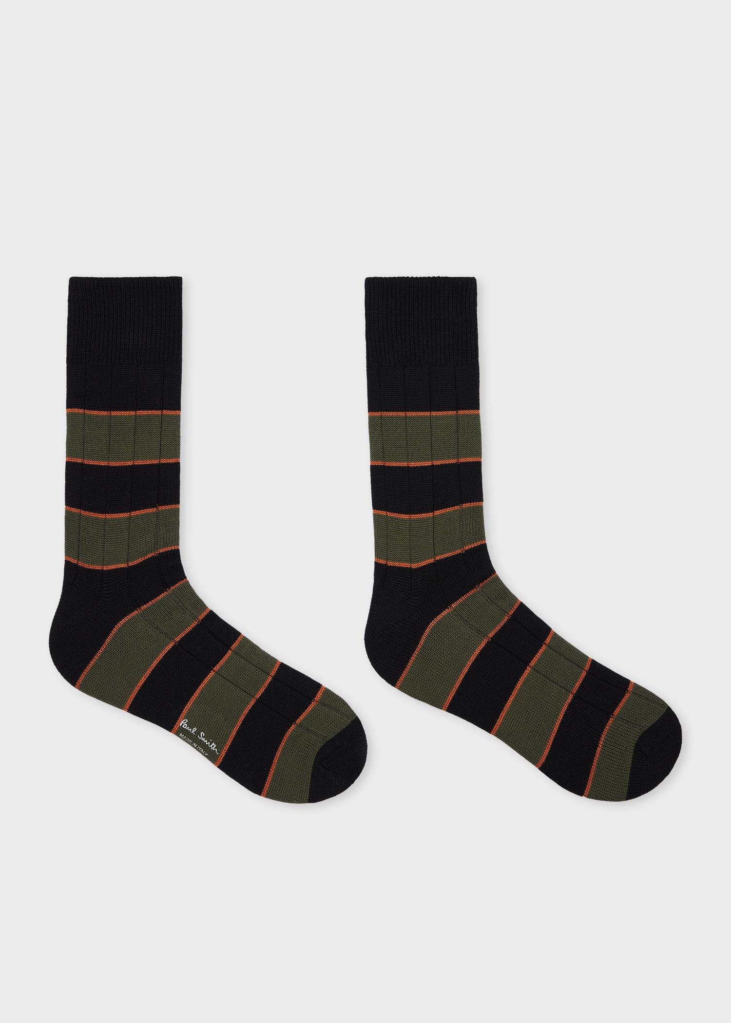 Black and Khaki Cotton-Blend Rib Socks - 2