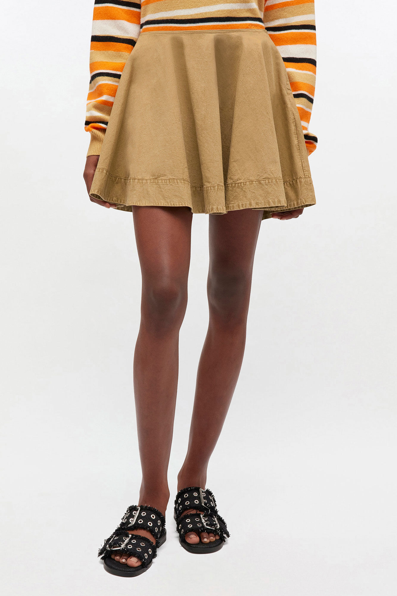 BEIGE WASHED MINI CIRCLE SKIRT - 3