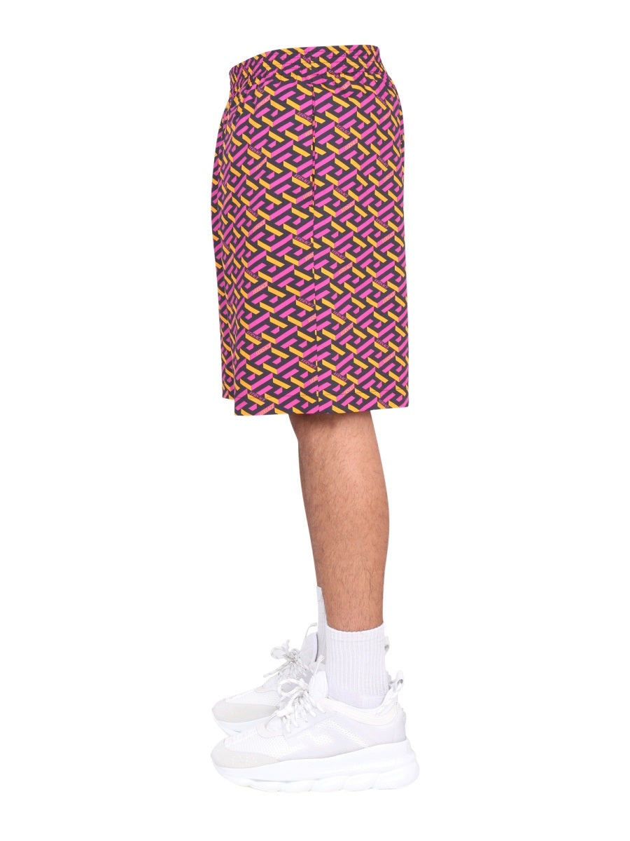 Versace Men Shorts With La Greca Print - 3