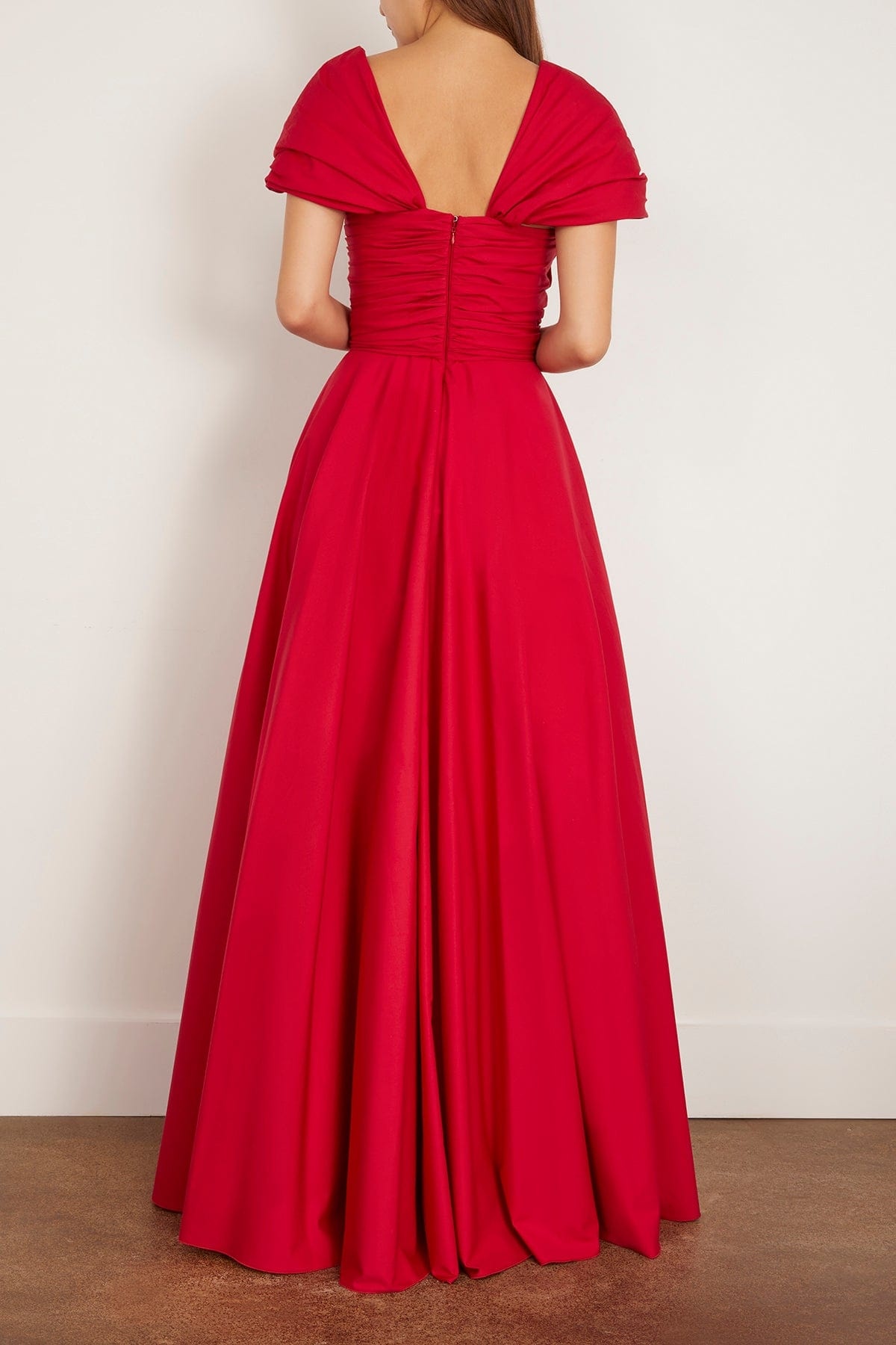 Long Corsage Poplin Dress in Red - 4