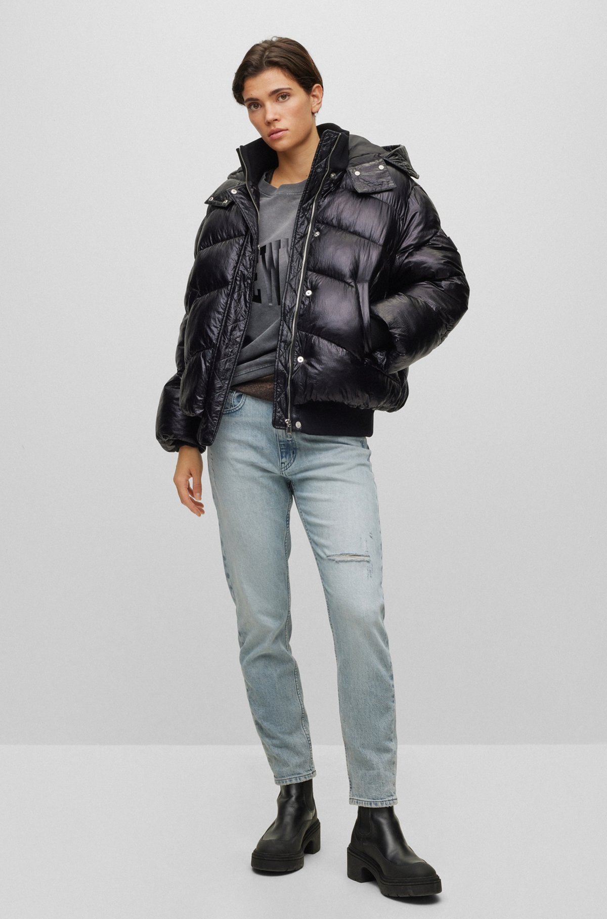 HOODED PUFFER JACKET WITH METALLIC EFFECT - 3