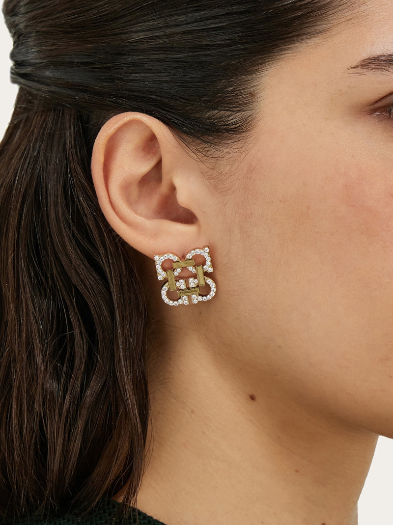 Crystal embellished four Gancini clip on earrings 4