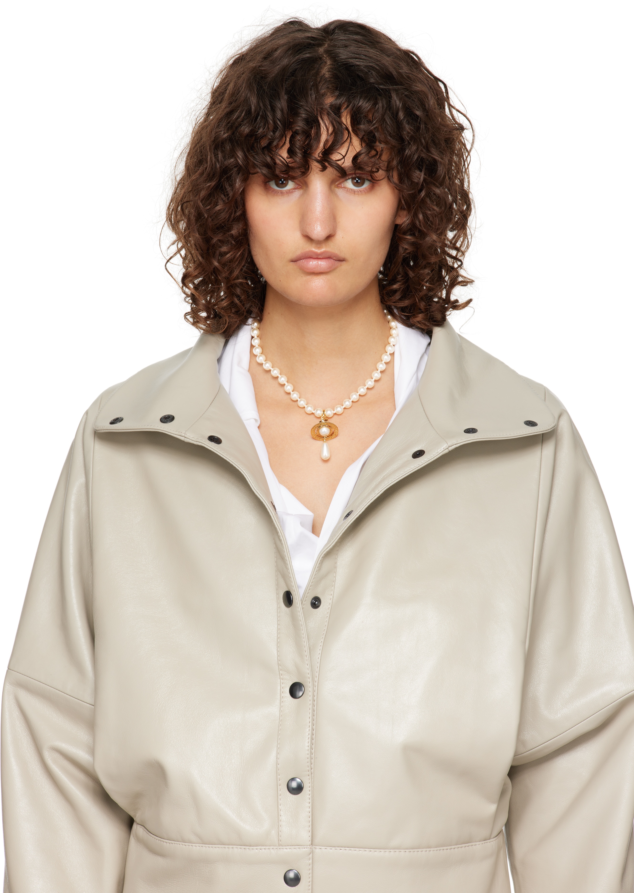 White & Gold One Row Pearl Drop Choker - 2