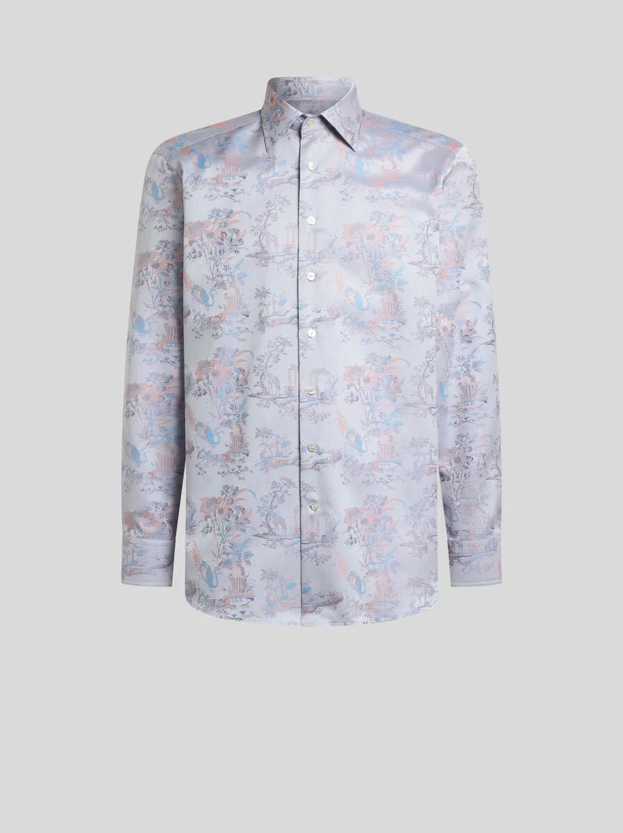 COTTON JACQUARD SHIRT WITH FLOWER AND ANIMAL MOTIF - 1