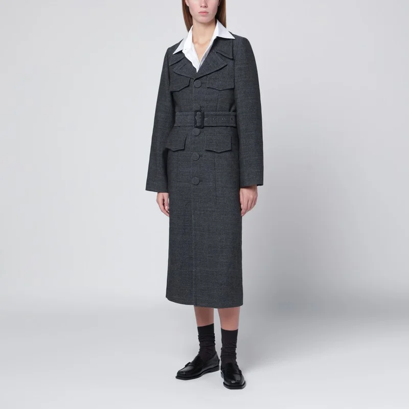 Grey wool coat with belt - 1