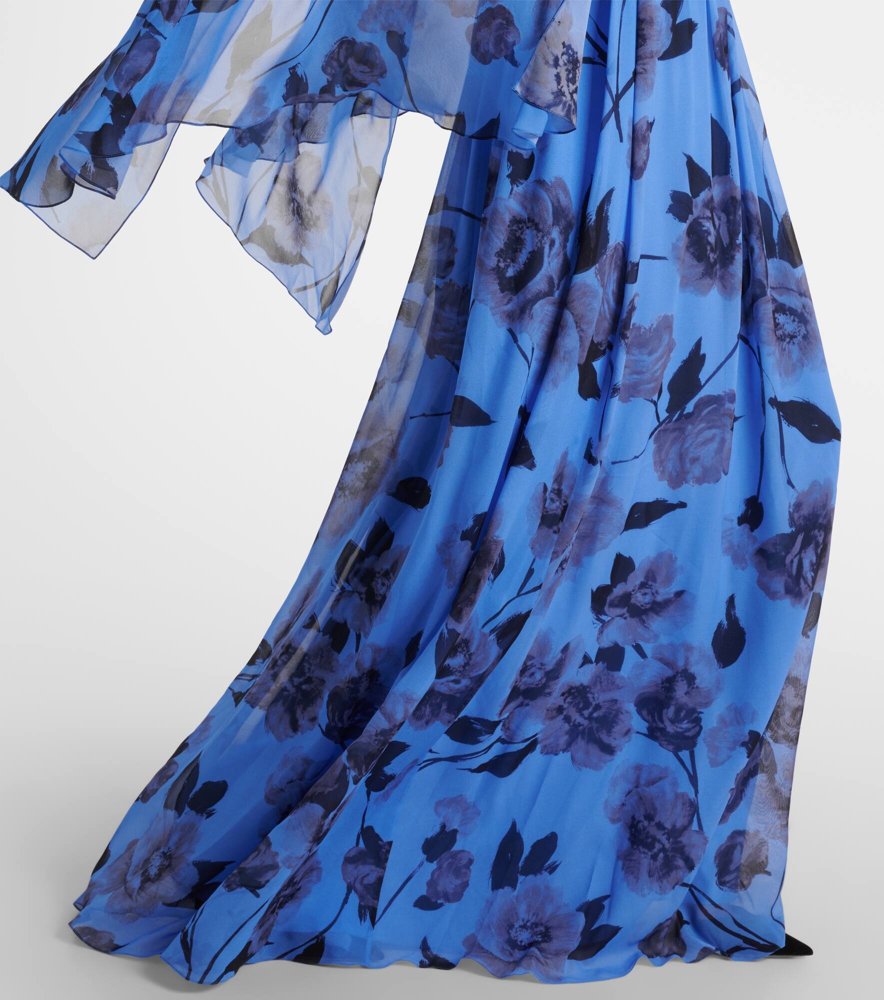 Tie-neck floral silk voile gown - 6