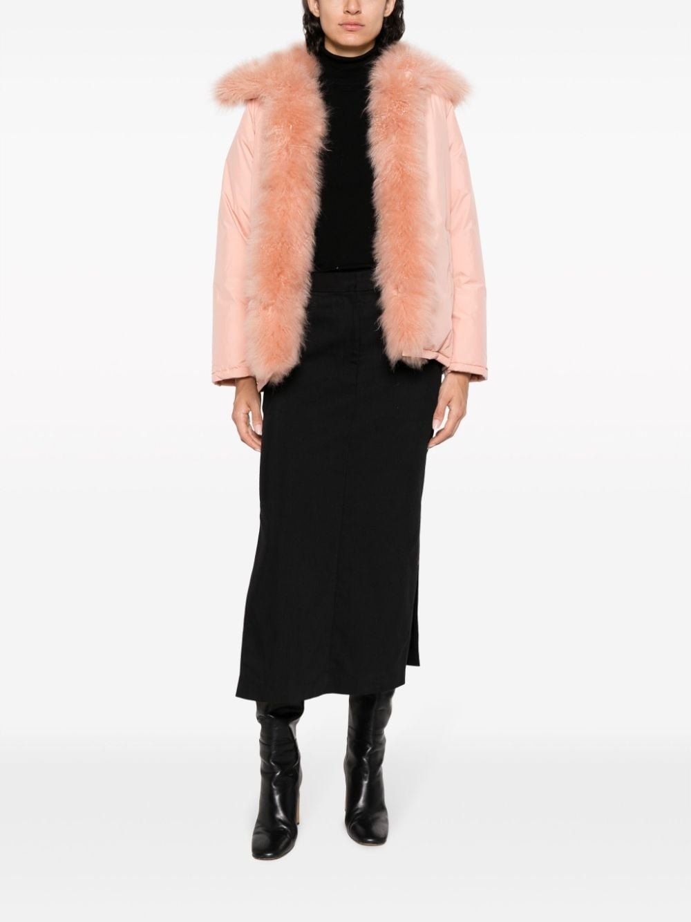 shearling-trim belted down jacket - 6