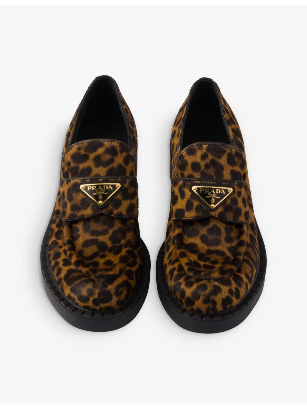 Chocolate leopard-print brushed leather loafers - 2