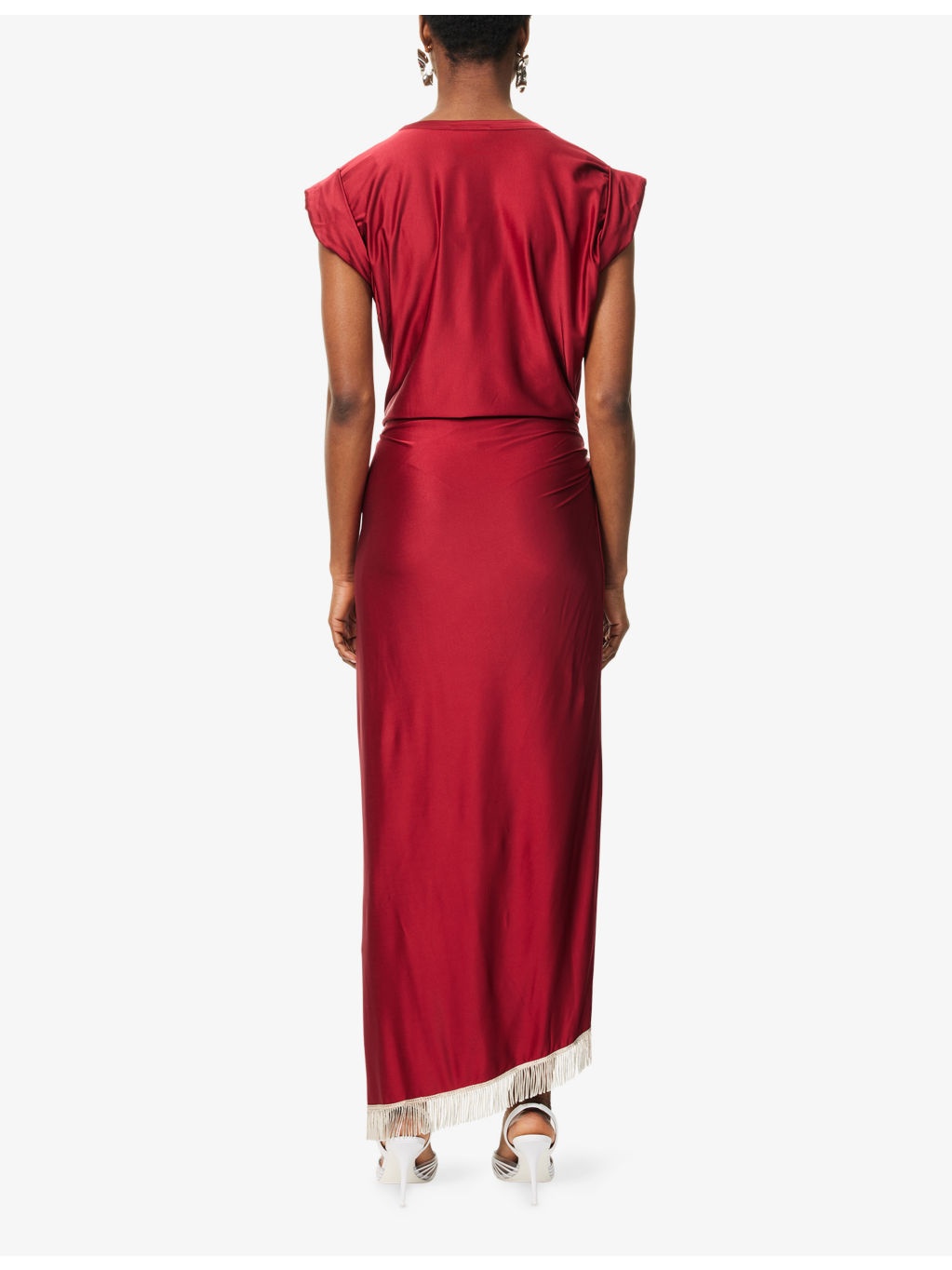 Draped Fringed Stretch-Jersey Maxi Dress - 4