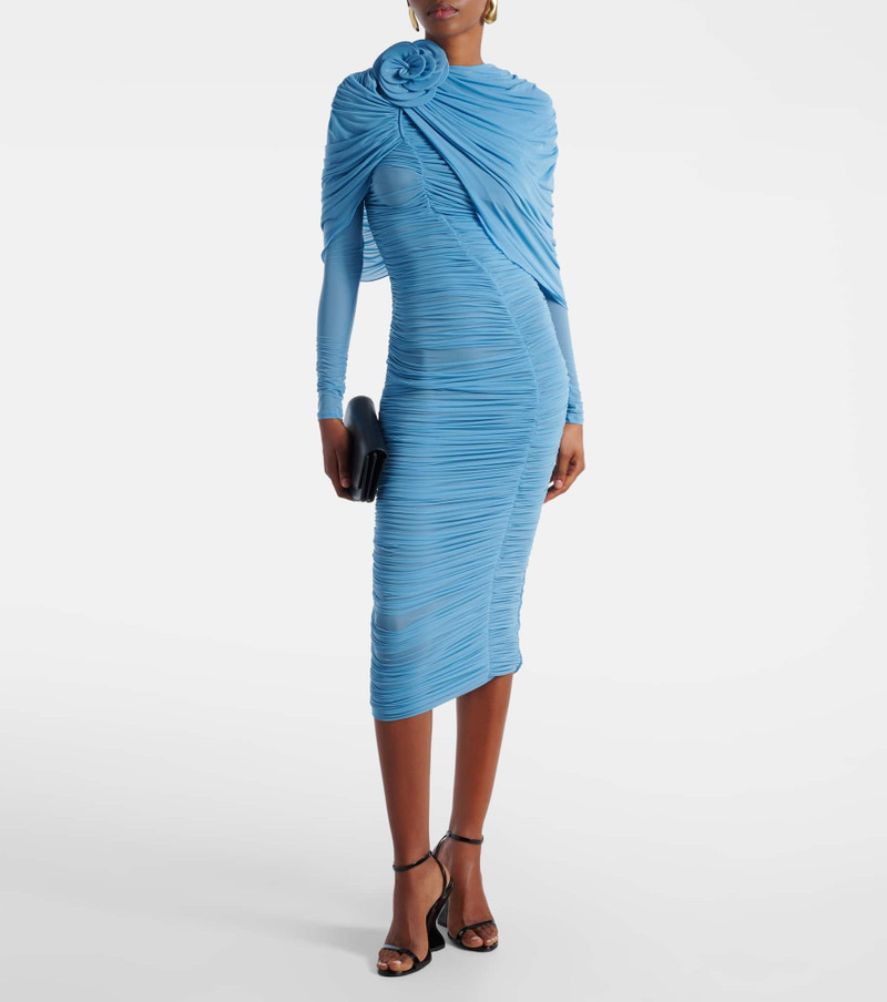 MAGDA BUTRYM Floral-appliqué ruched caped midi dress outlook