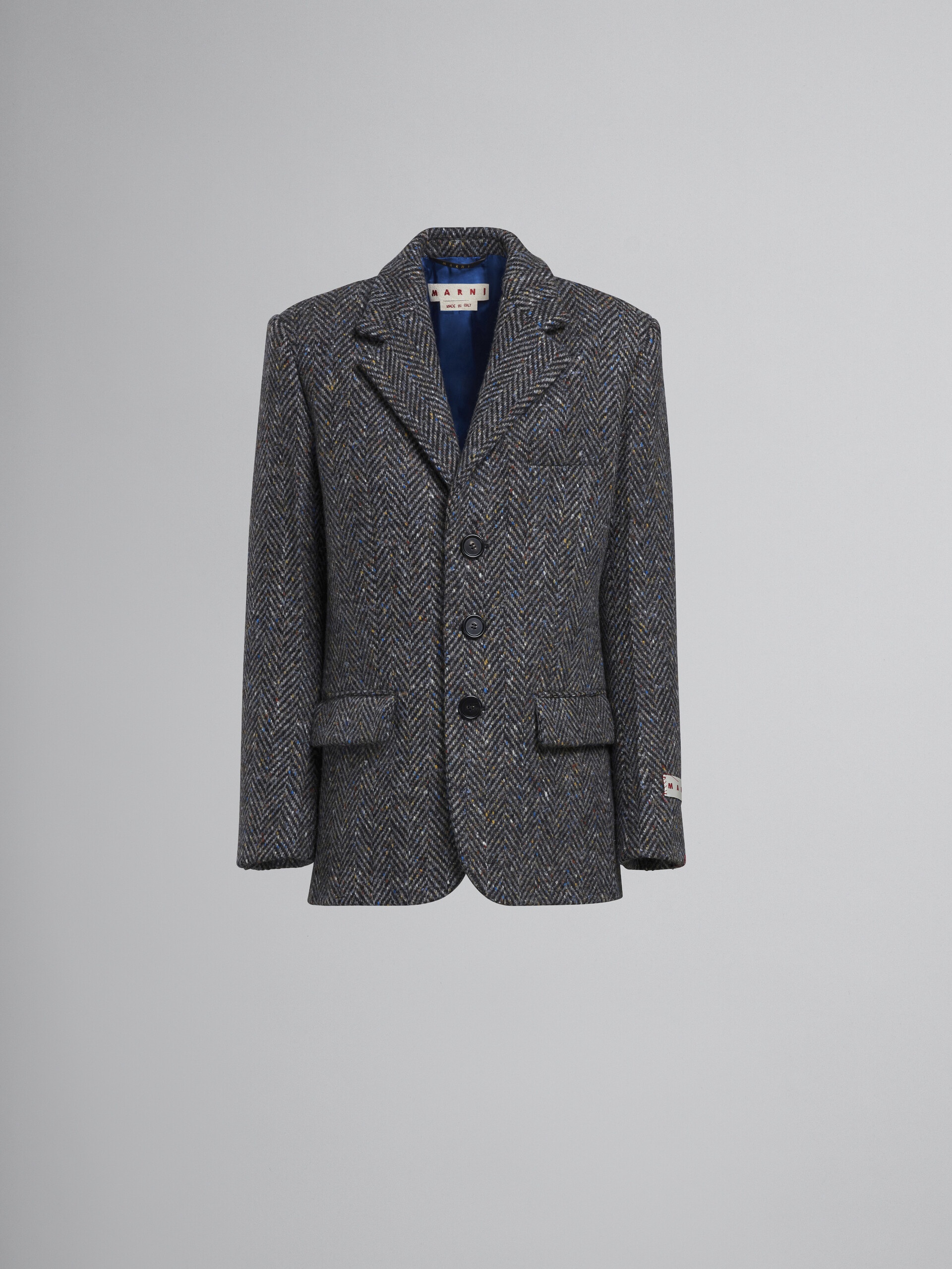 GREY CHEVRON WOOL THREE-BUTTON BLAZER - 1